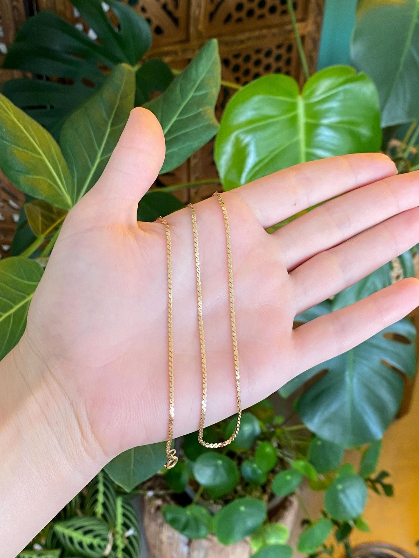 Vintage Solid 14k Yellow Gold Serpentine Chain Necklace - 17 inches