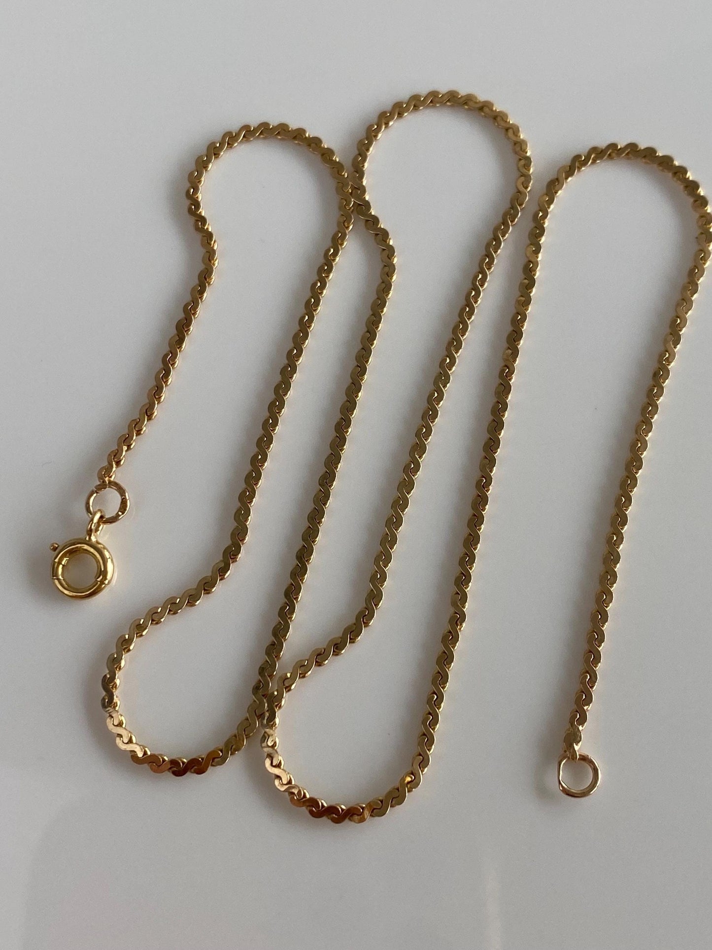 Vintage Solid 14k Yellow Gold Serpentine Chain Necklace - 17 inches