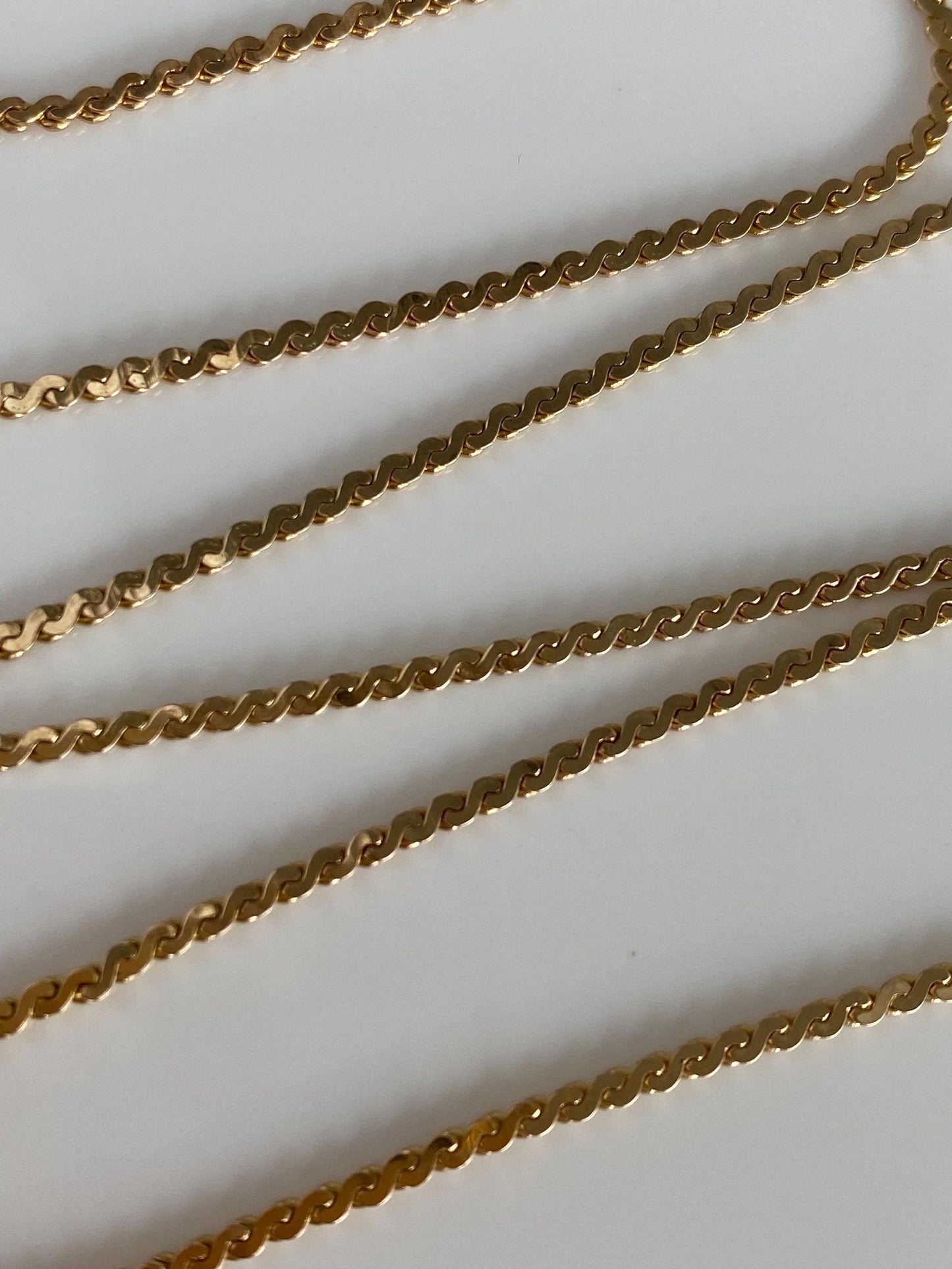 Vintage Solid 14k Yellow Gold Serpentine Chain Necklace - 17 inches