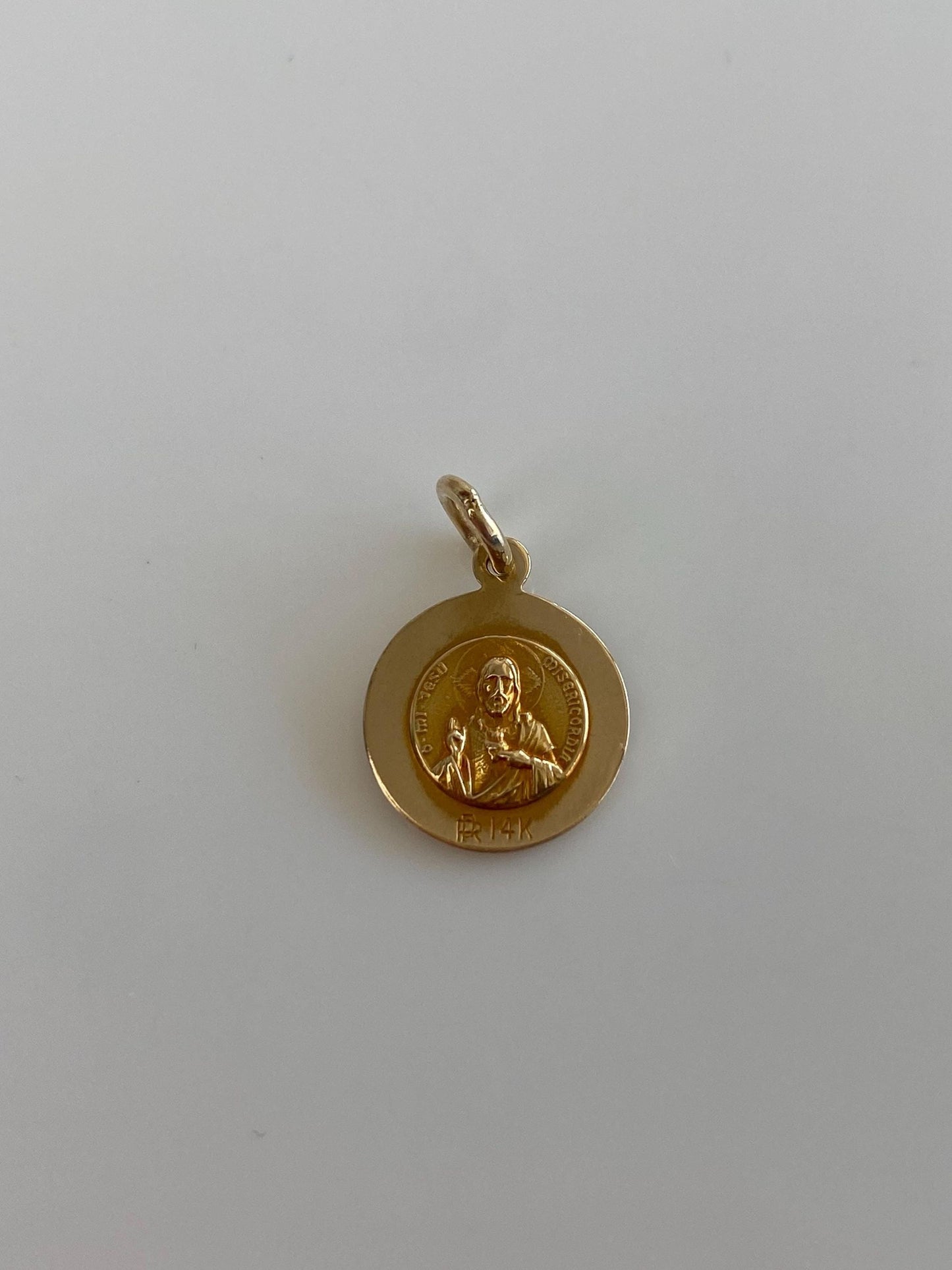 Vintage Solid 14k Yellow Gold Queen of The Holy Scapular 'Protect Us' Religious Charm
