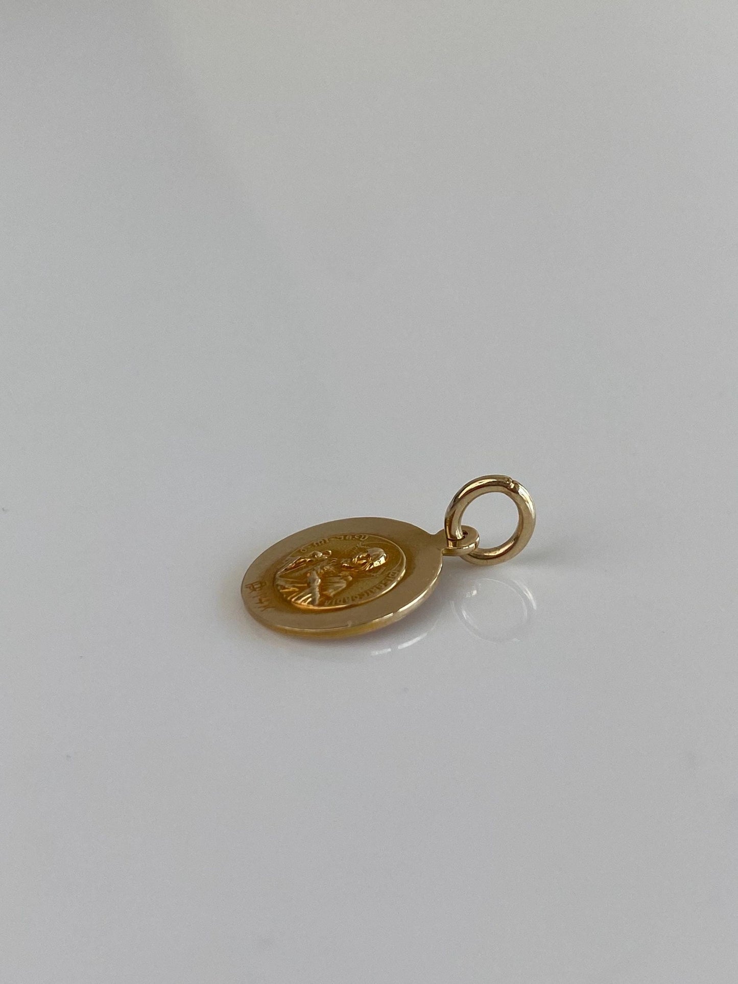 Vintage Solid 14k Yellow Gold Queen of The Holy Scapular 'Protect Us' Religious Charm