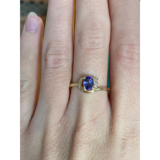 Solid 14k Yellow Gold Diamond Tanzanite Ring - Size 7.75