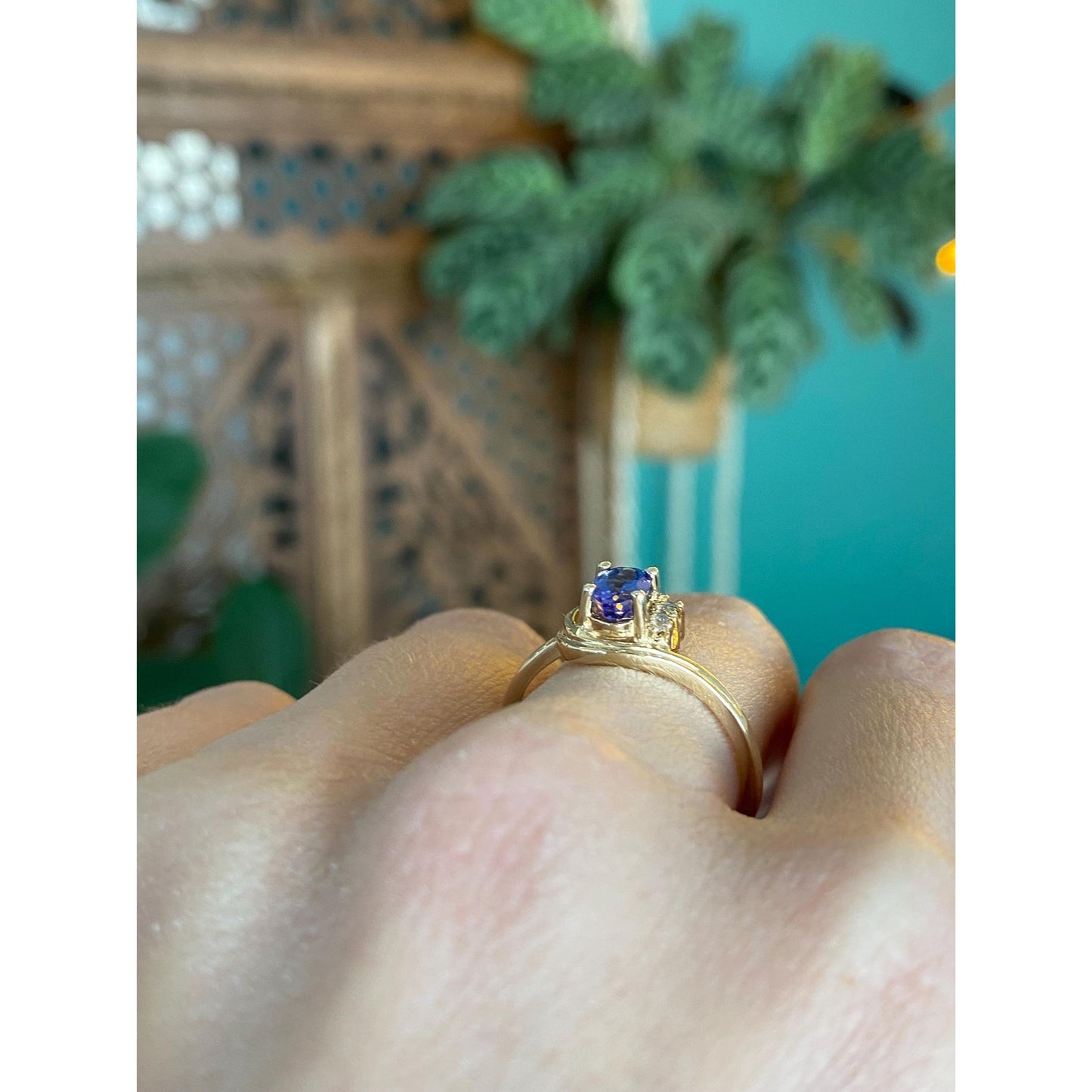 Solid 14k Yellow Gold Diamond Tanzanite Ring - Size 7.75