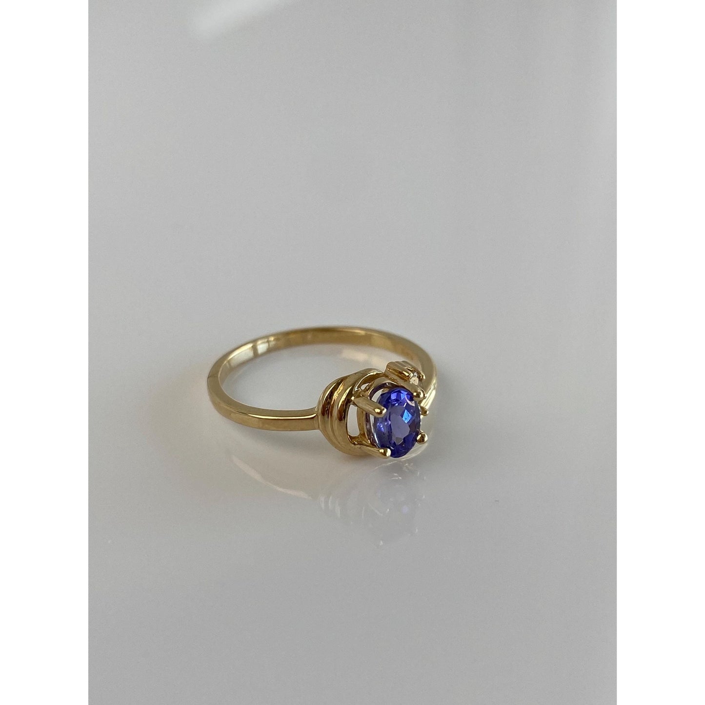 Solid 14k Yellow Gold Diamond Tanzanite Ring - Size 7.75