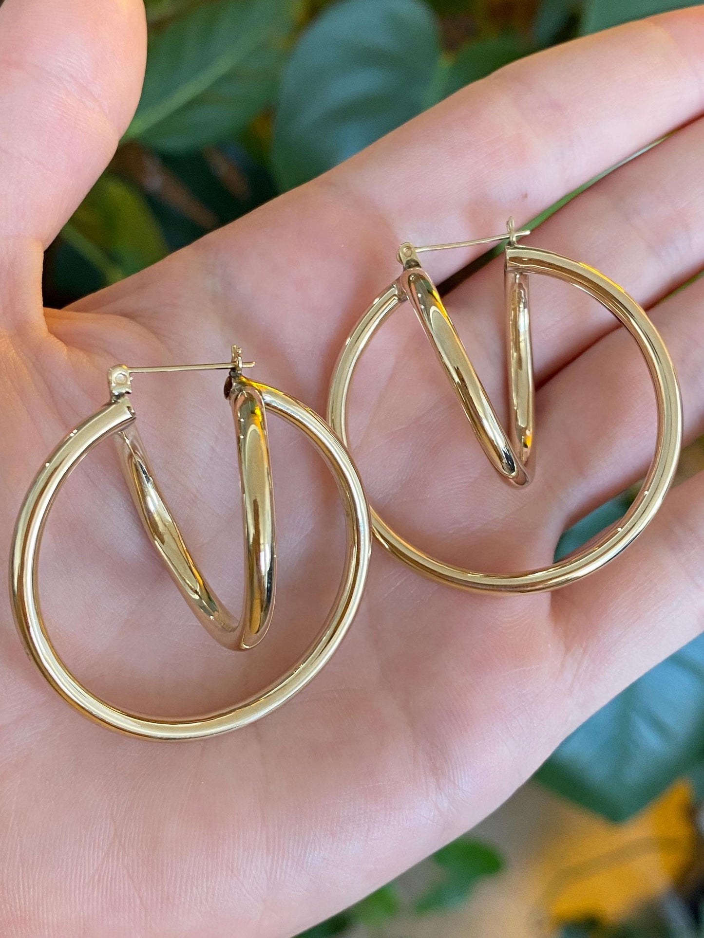 Vintage 14k Yellow Gold Large Loop Hoop Earrings