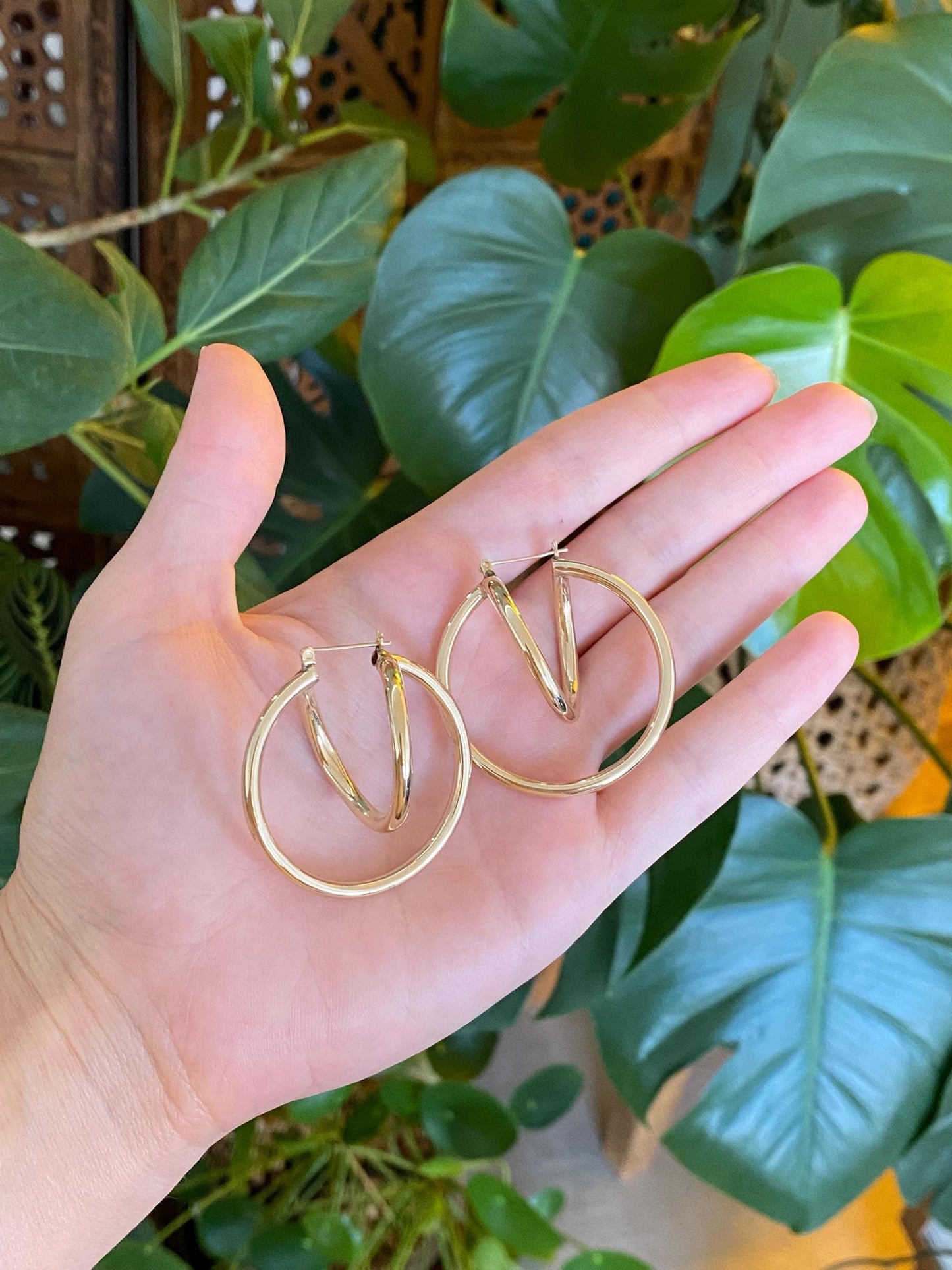 Vintage 14k Yellow Gold Large Loop Hoop Earrings