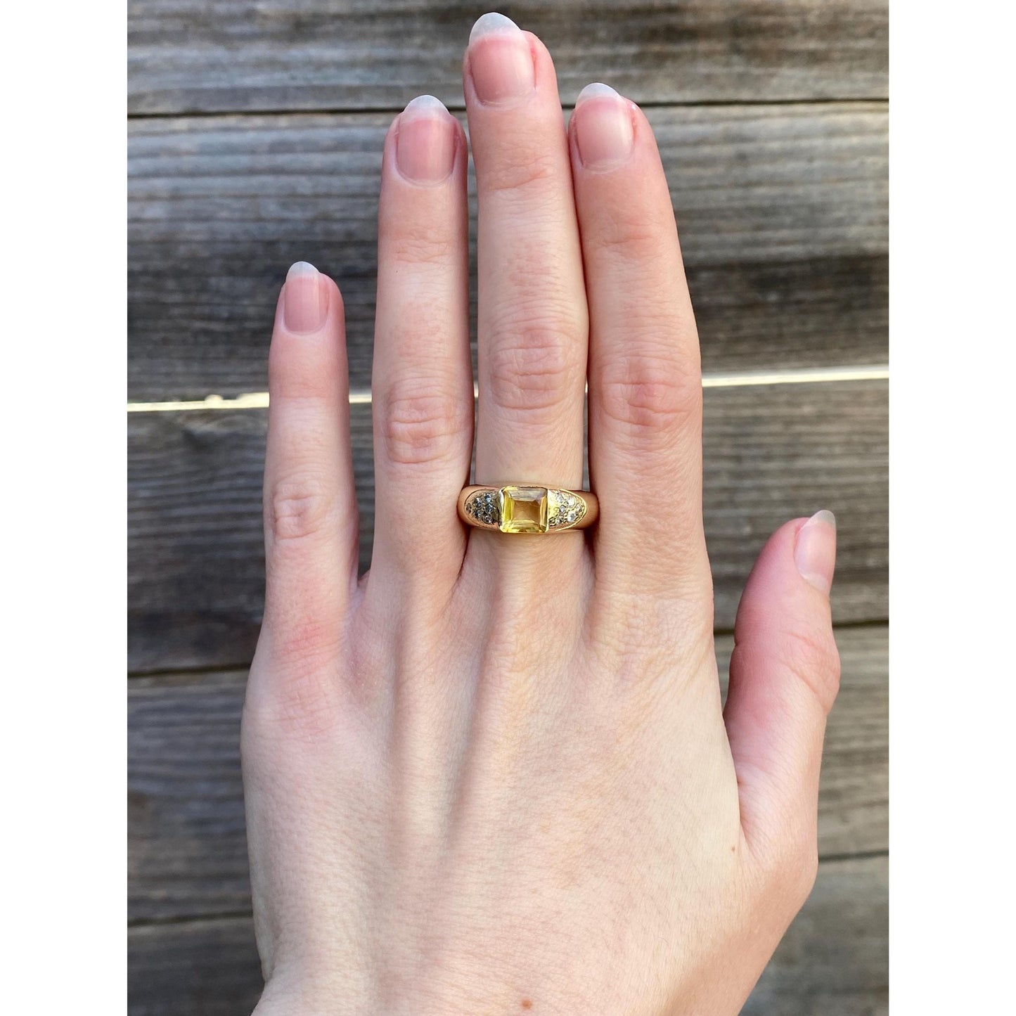 Vintage Solid 14k Yellow Gold Diamond Citrine Ring - Size 7.5