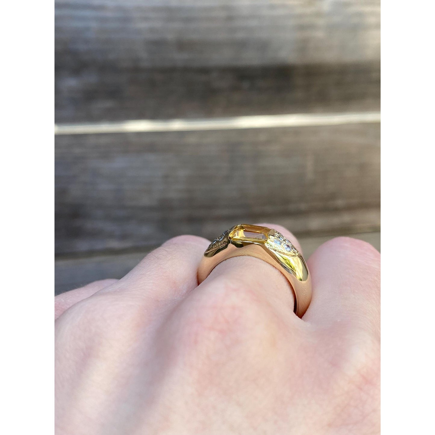 Vintage Solid 14k Yellow Gold Diamond Citrine Ring - Size 7.5