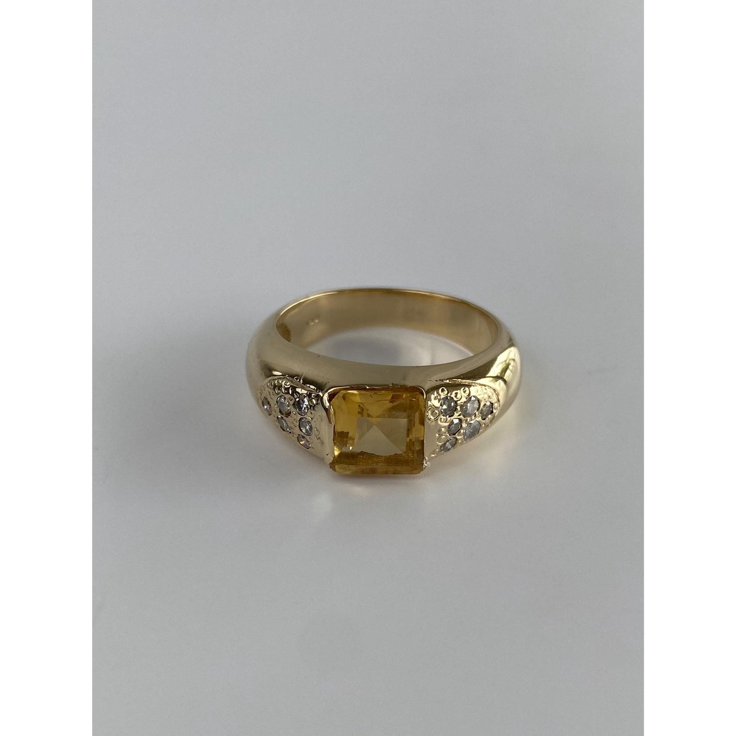 Vintage Solid 14k Yellow Gold Diamond Citrine Ring - Size 7.5