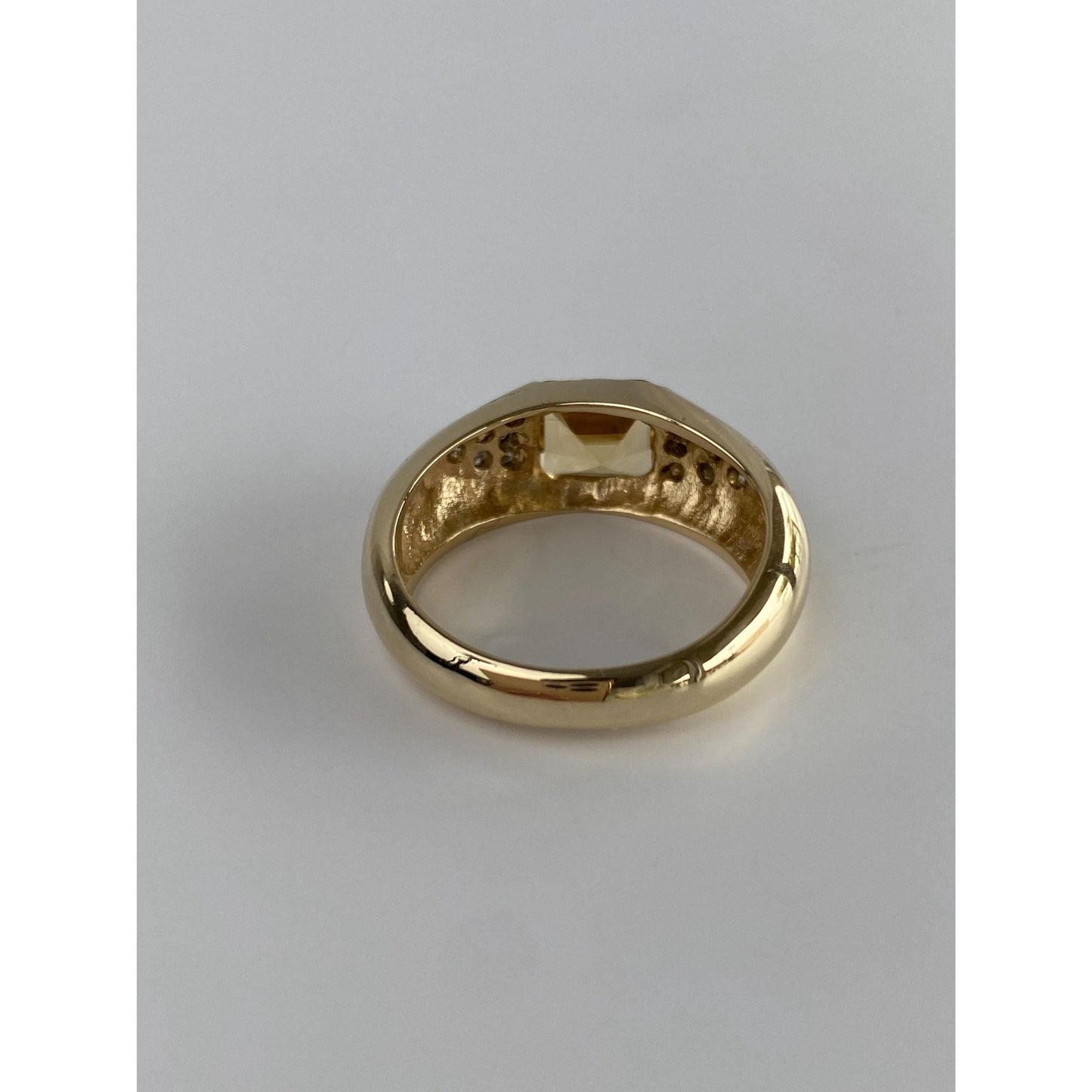 Vintage Solid 14k Yellow Gold Diamond Citrine Ring - Size 7.5