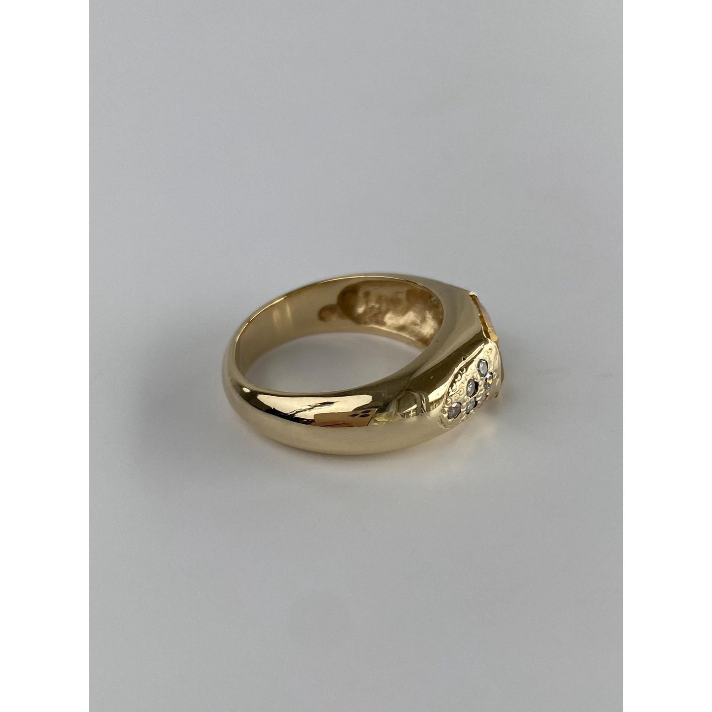 Vintage Solid 14k Yellow Gold Diamond Citrine Ring - Size 7.5