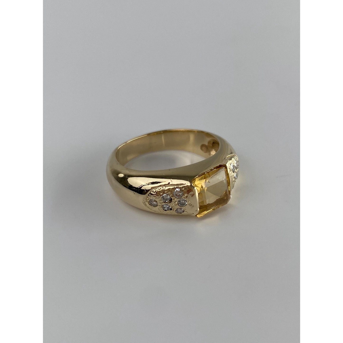 Vintage Solid 14k Yellow Gold Diamond Citrine Ring - Size 7.5