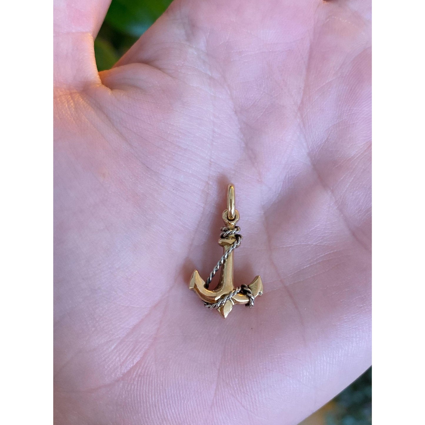 Vintage Solid 18k White & Yellow Gold Anchor Rope Charm