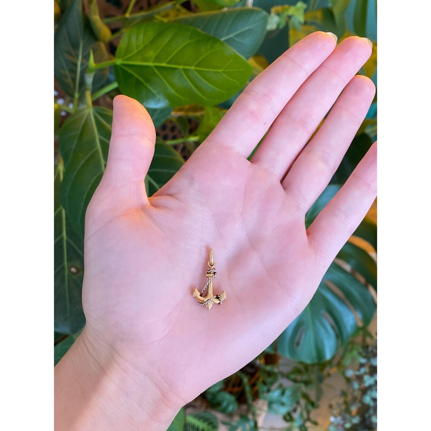 Vintage Solid 18k White & Yellow Gold Anchor Rope Charm