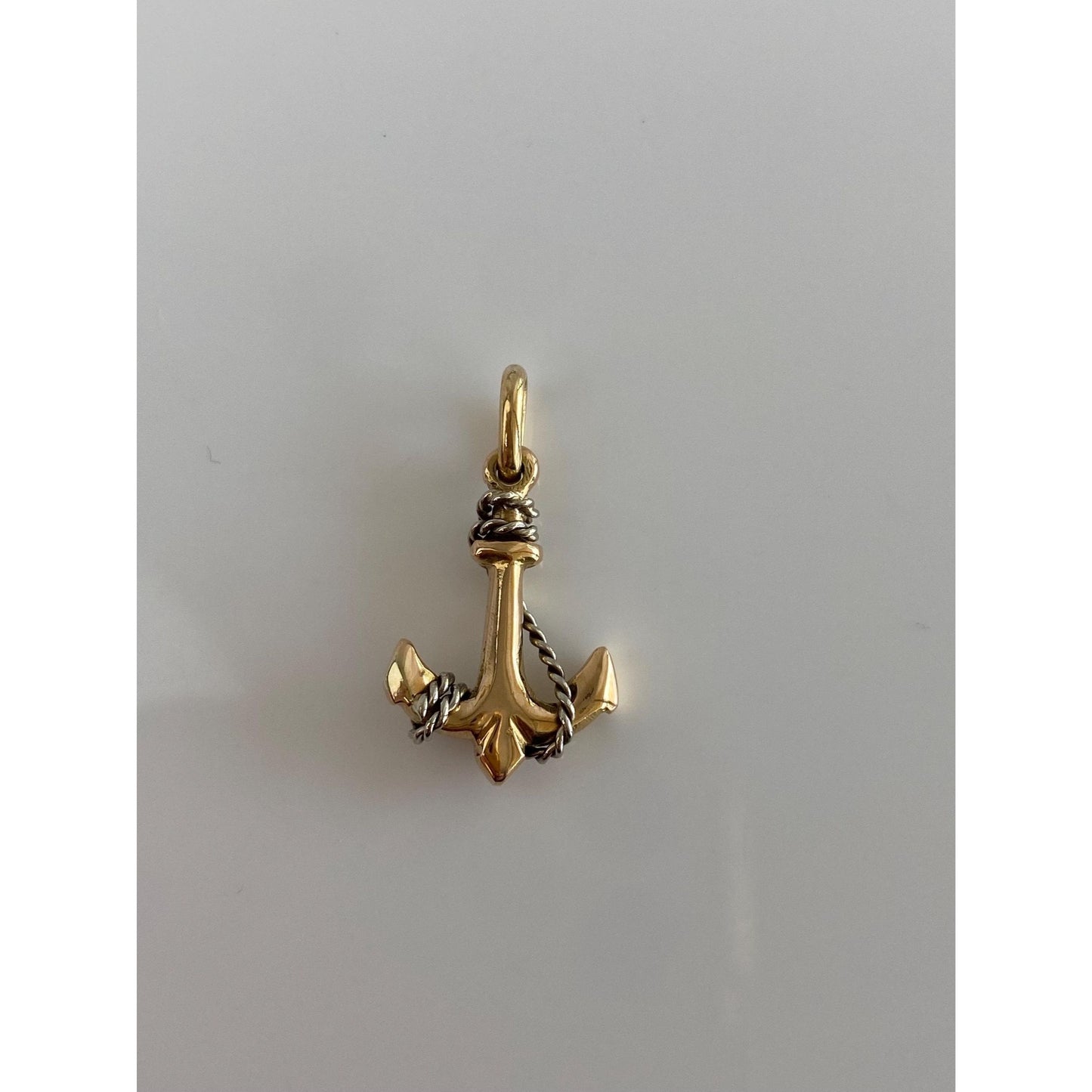 Vintage Solid 18k White & Yellow Gold Anchor Rope Charm