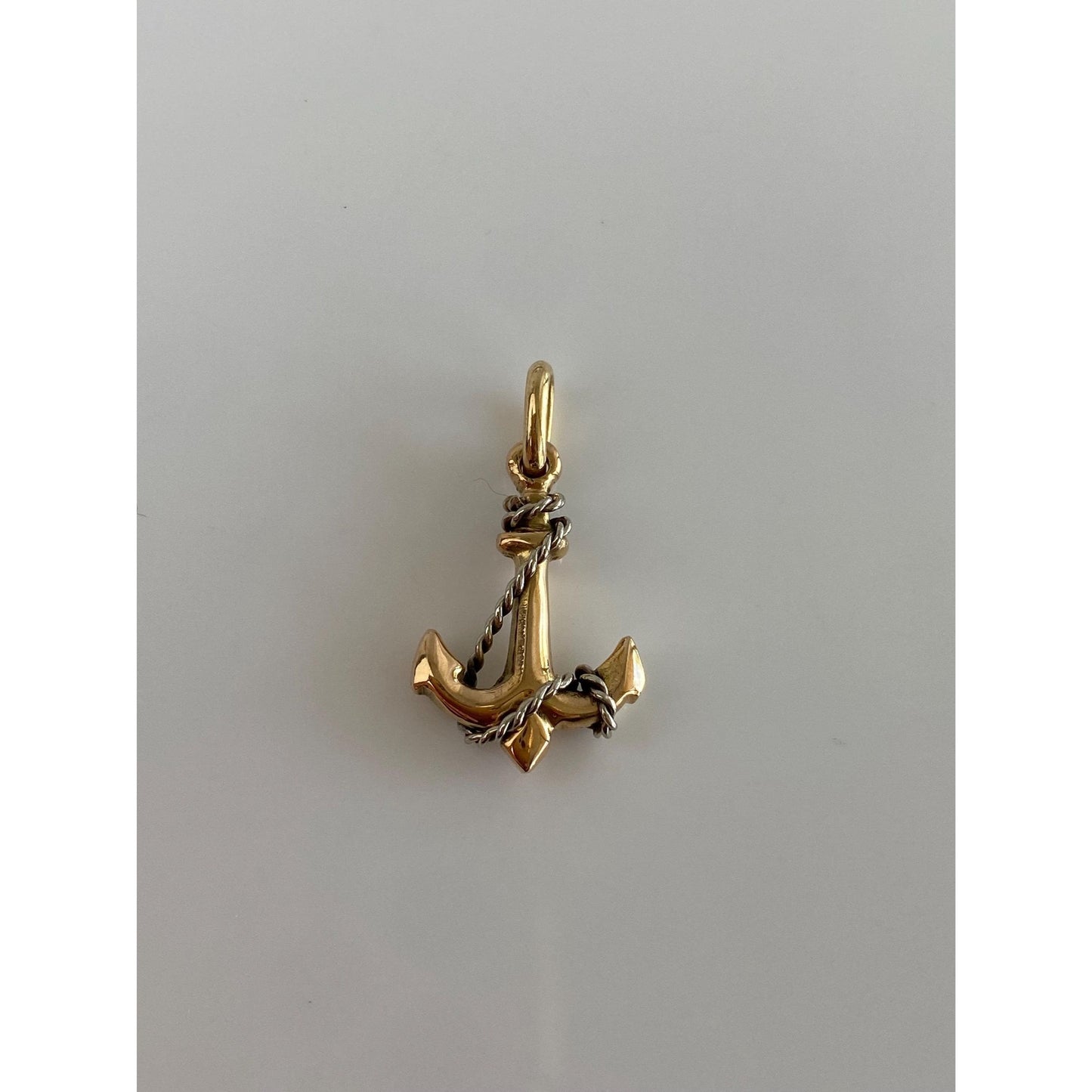Vintage Solid 18k White & Yellow Gold Anchor Rope Charm
