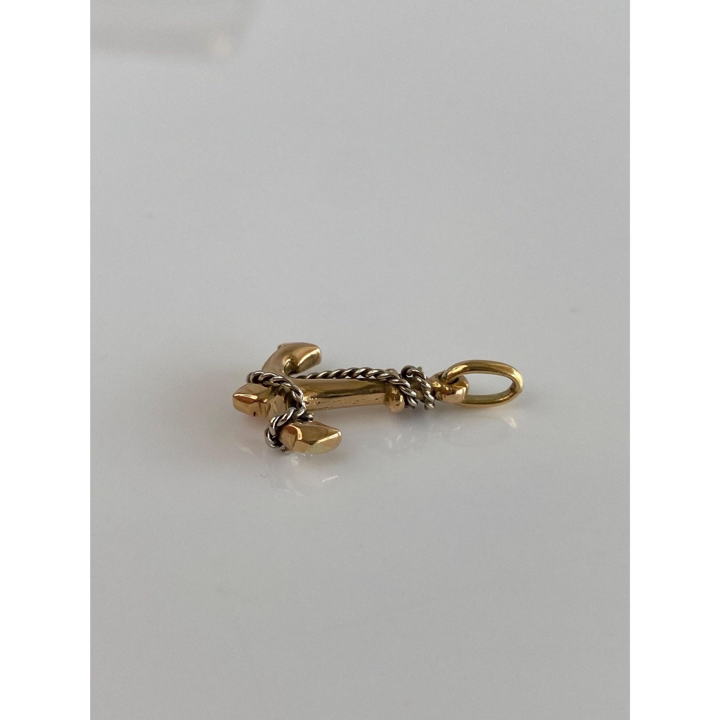 Vintage Solid 18k White & Yellow Gold Anchor Rope Charm