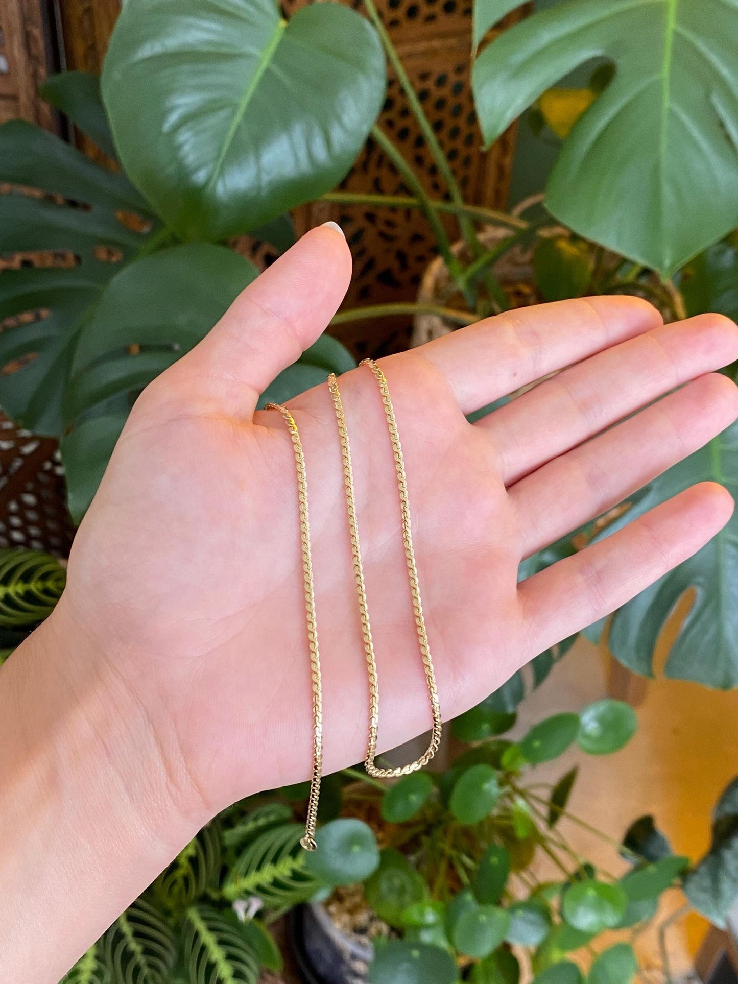 Vintage Solid 14k Yellow Gold Chunky Serpentine Chain Necklace - 15.75 inches