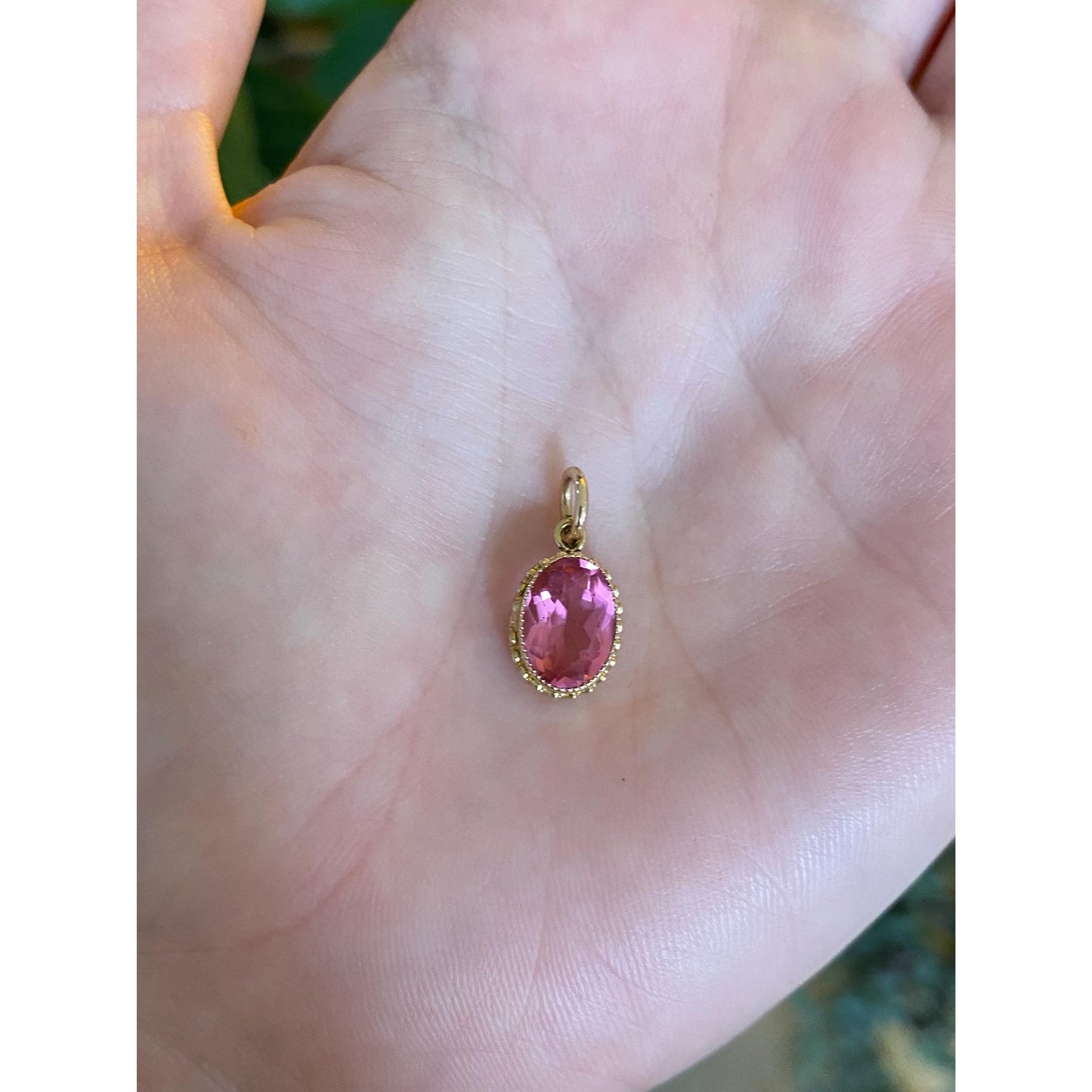 Vintage Solid 14k Yellow Gold Pink Cubic Zirconia Stick Pin Conversion Charm