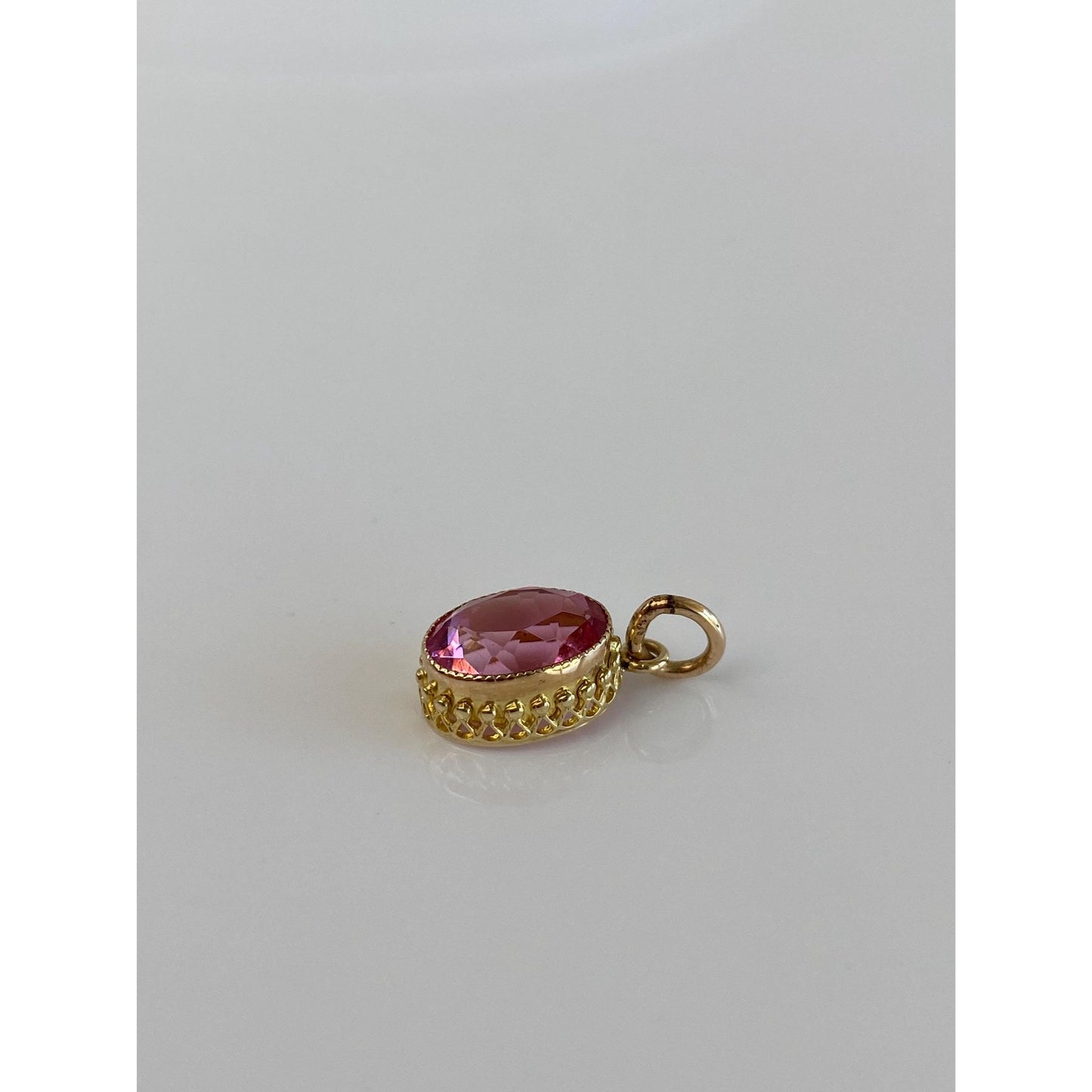 Vintage Solid 14k Yellow Gold Pink Cubic Zirconia Stick Pin Conversion Charm