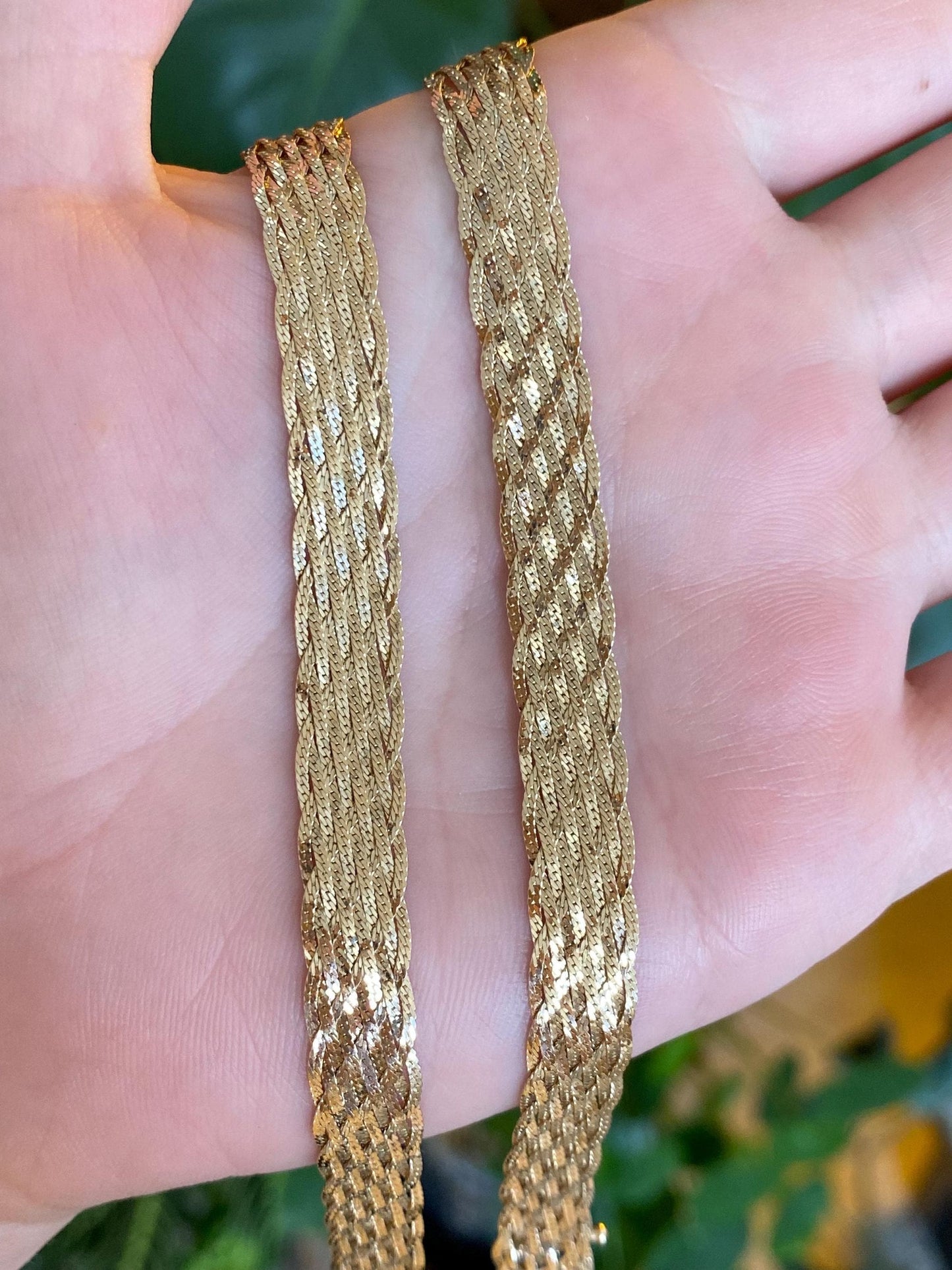 Vintage Solid 14k Yellow Gold Woven Flat Chain Necklace - 16 inches