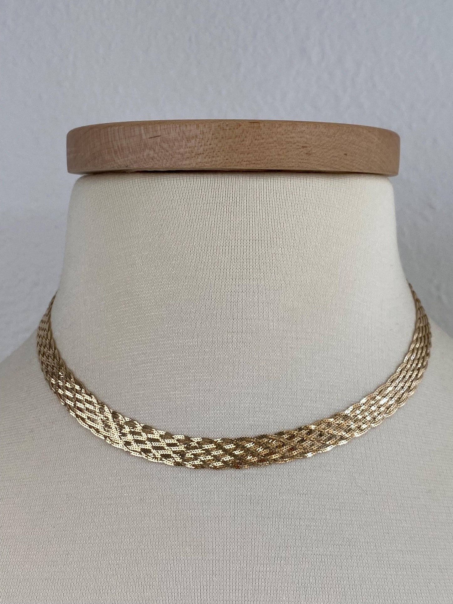 Vintage Solid 14k Yellow Gold Woven Flat Chain Necklace - 16 inches