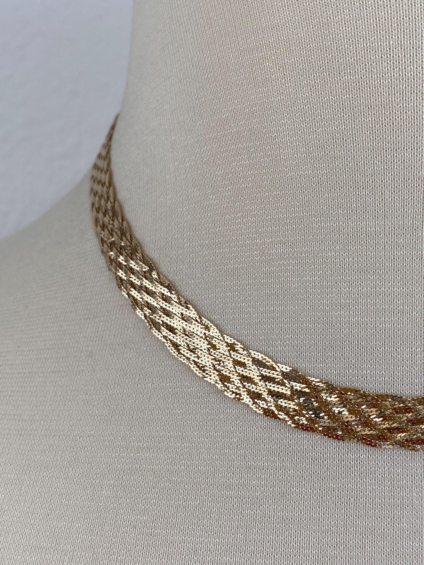 Vintage Solid 14k Yellow Gold Woven Flat Chain Necklace - 16 inches