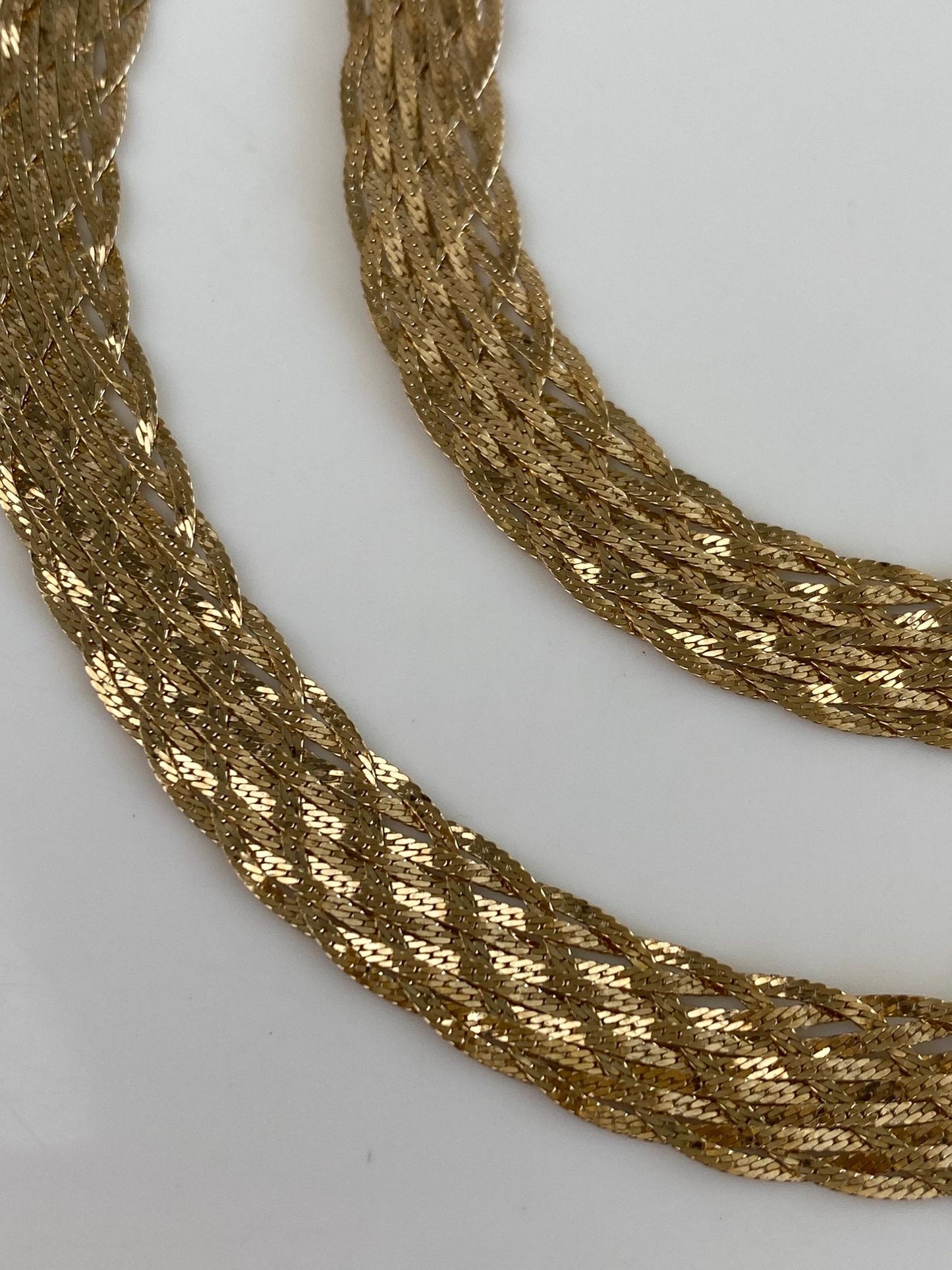 Vintage Solid 14k Yellow Gold Woven Flat Chain Necklace - 16 inches