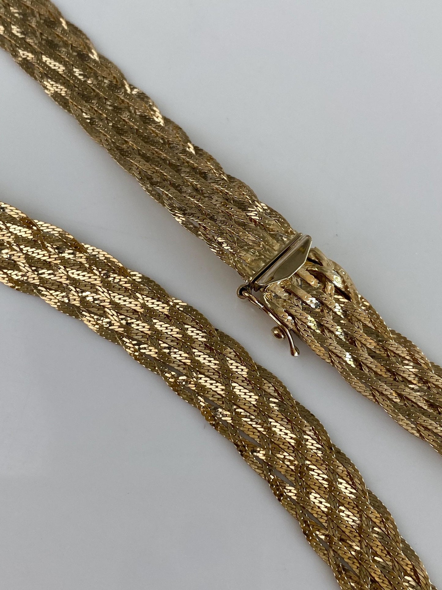 Vintage Solid 14k Yellow Gold Woven Flat Chain Necklace - 16 inches