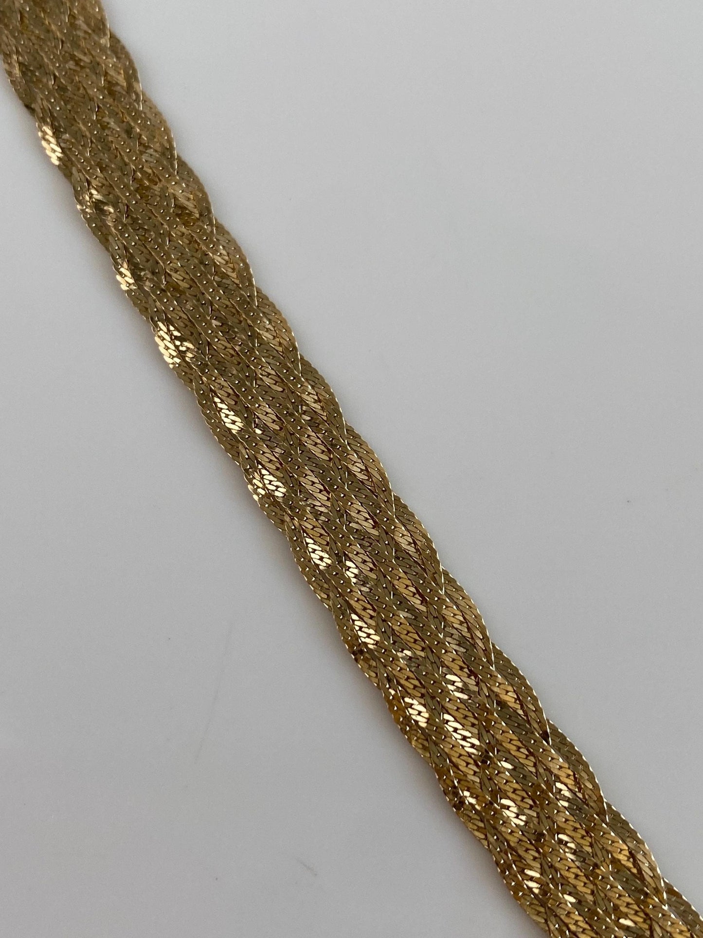 Vintage Solid 14k Yellow Gold Woven Flat Chain Necklace - 16 inches