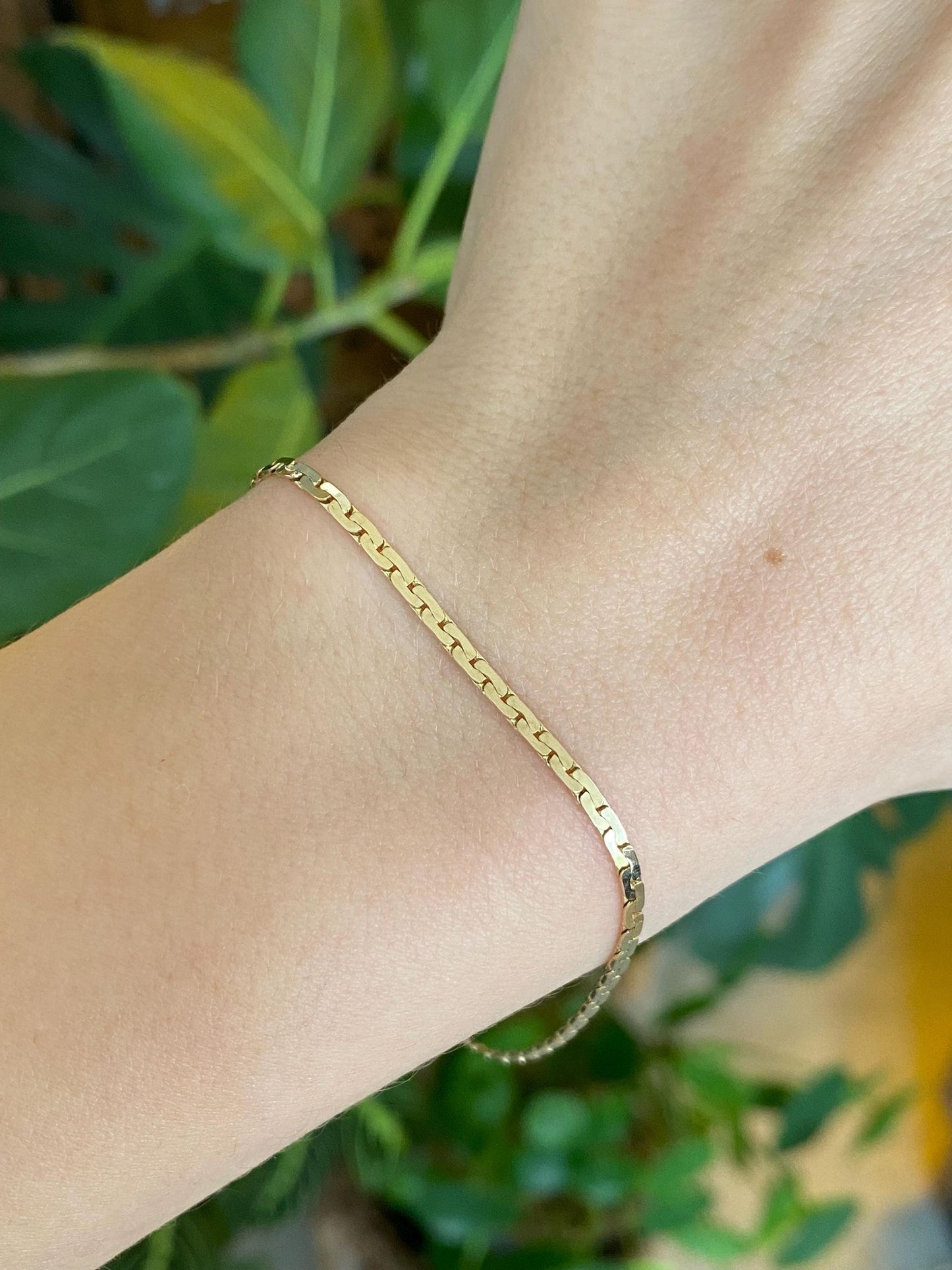 Vintage Solid 14k Yellow Gold C Link Flat Chain Bracelet - 8 inches