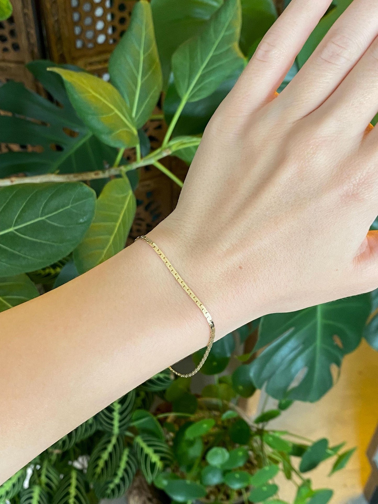 Vintage Solid 14k Yellow Gold C Link Flat Chain Bracelet - 8 inches