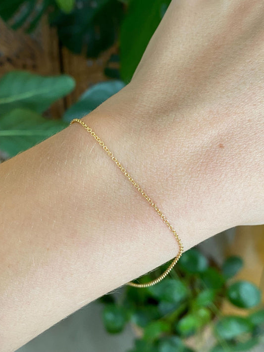 Vintage Solid 14k Yellow Gold Tight Rolo Chain Bracelet - 8.25 inches