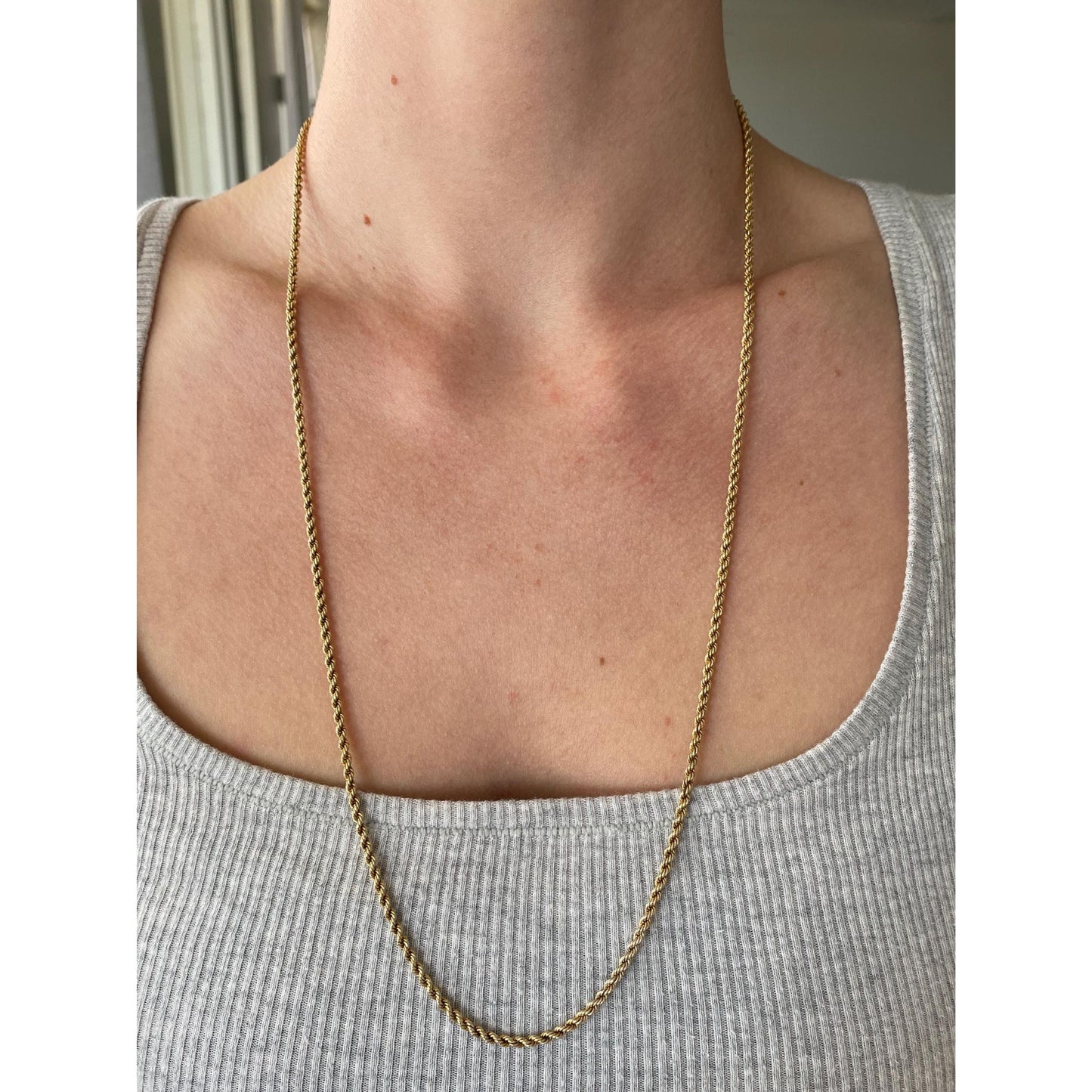 Vintage Solid 14k Yellow Gold Long Rope Chain Necklace - 31.5 inches