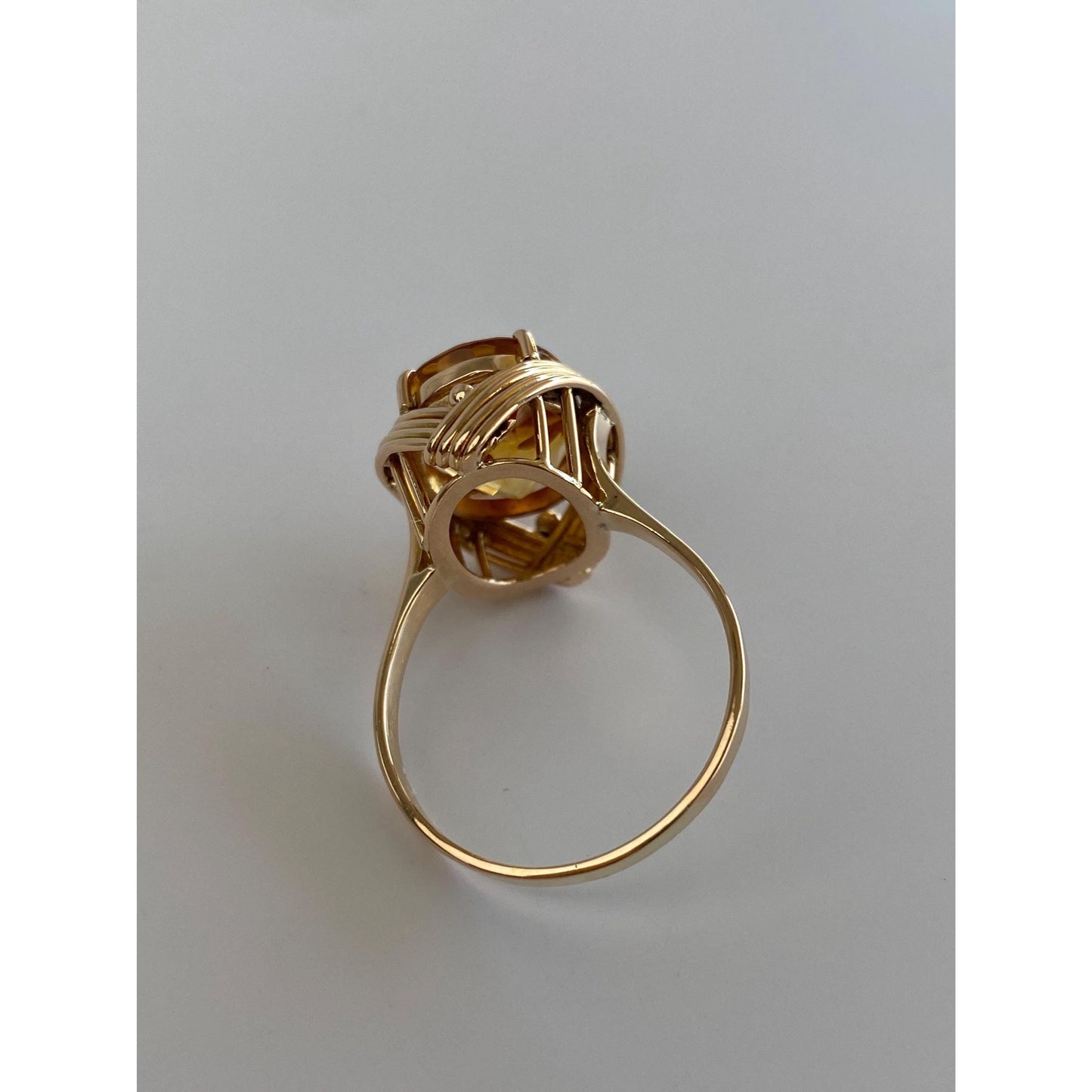 Vintage Solid 18k Yellow Gold Citrine Cocktail Ring - Size 10