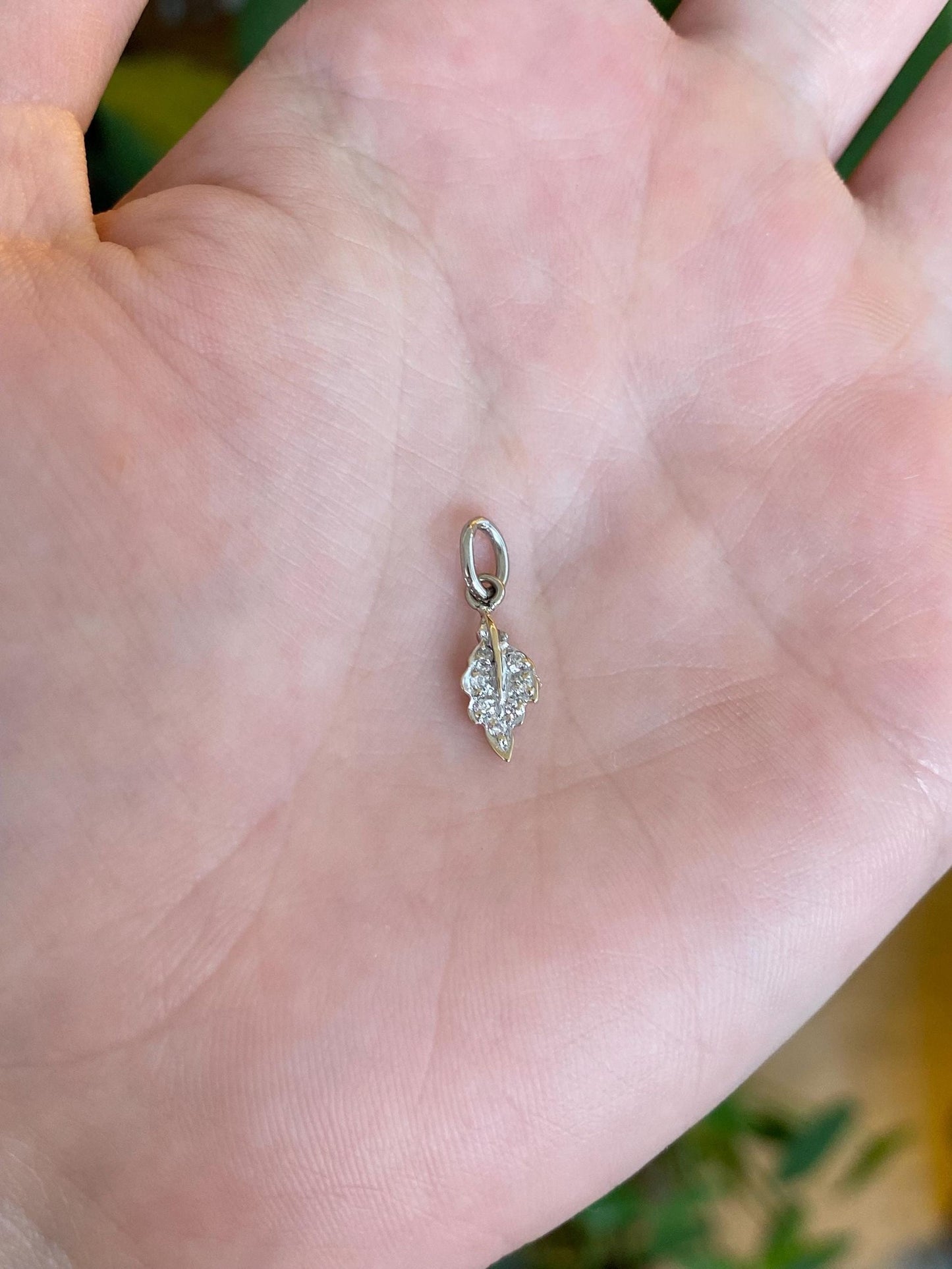 Solid 14k Yellow Gold Diamond Little Leaf Charm