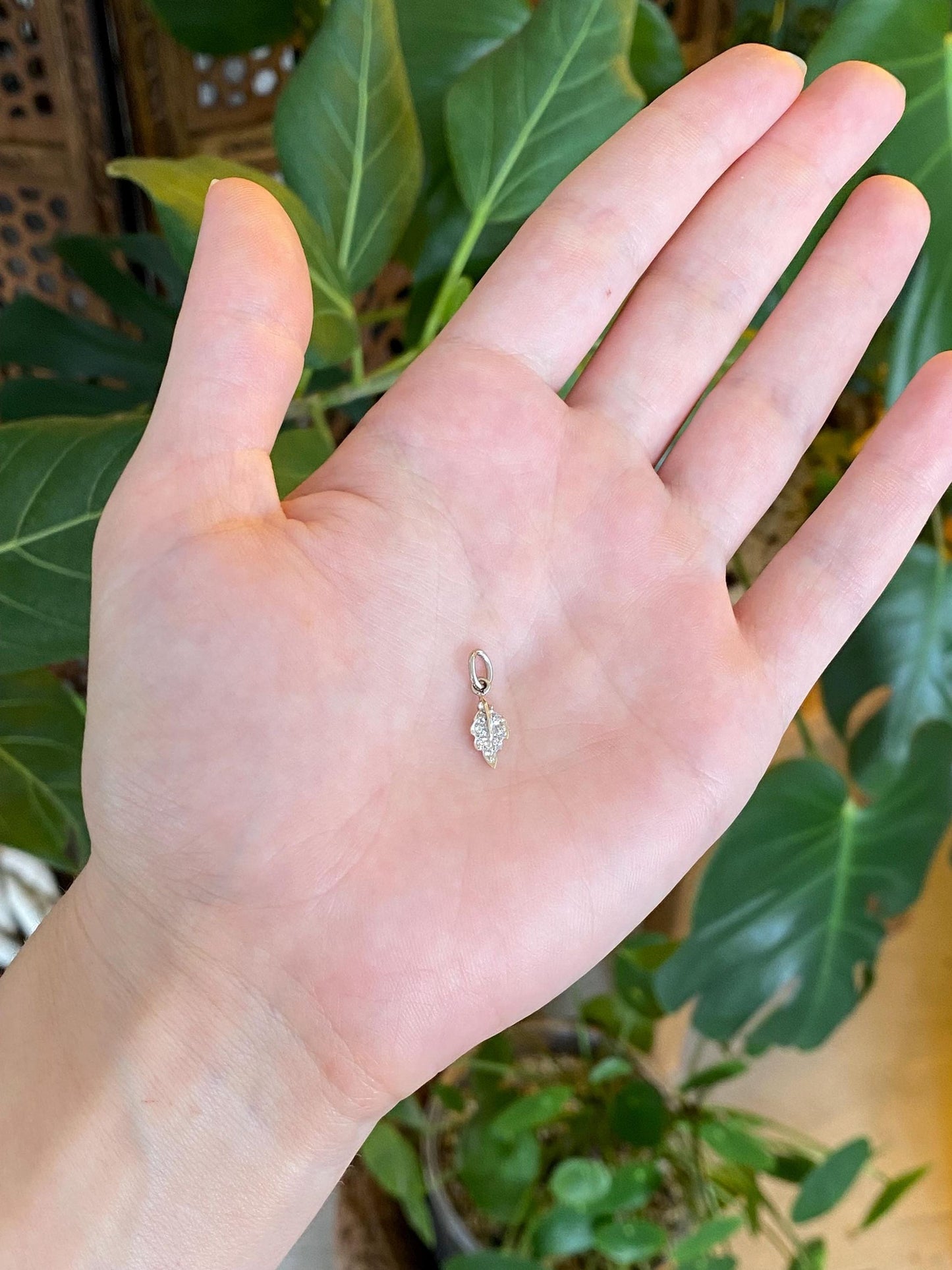 Solid 14k Yellow Gold Diamond Little Leaf Charm