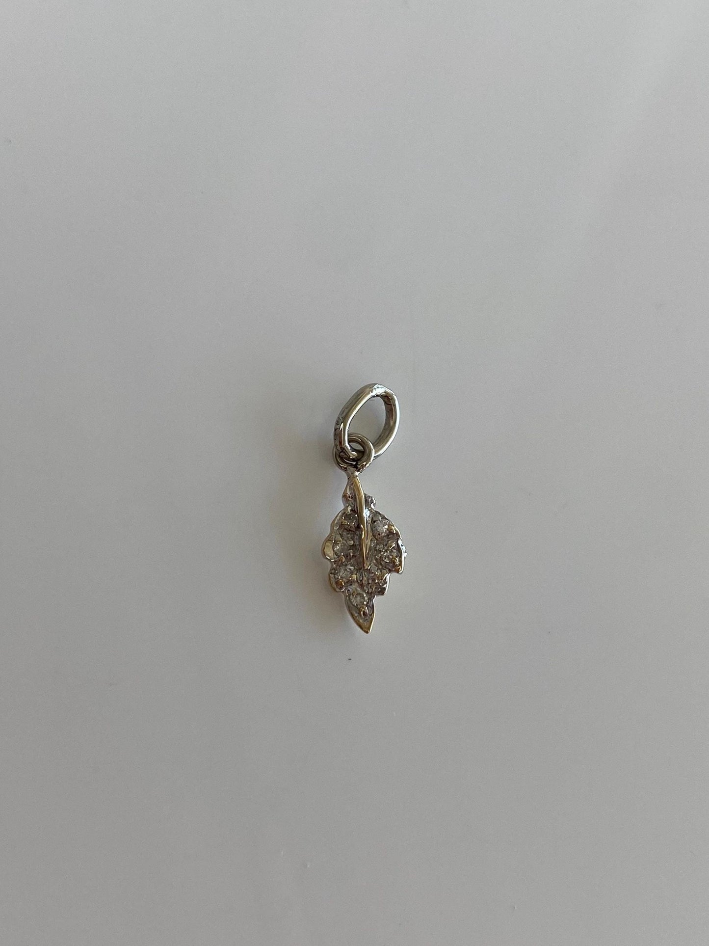 Solid 14k Yellow Gold Diamond Little Leaf Charm