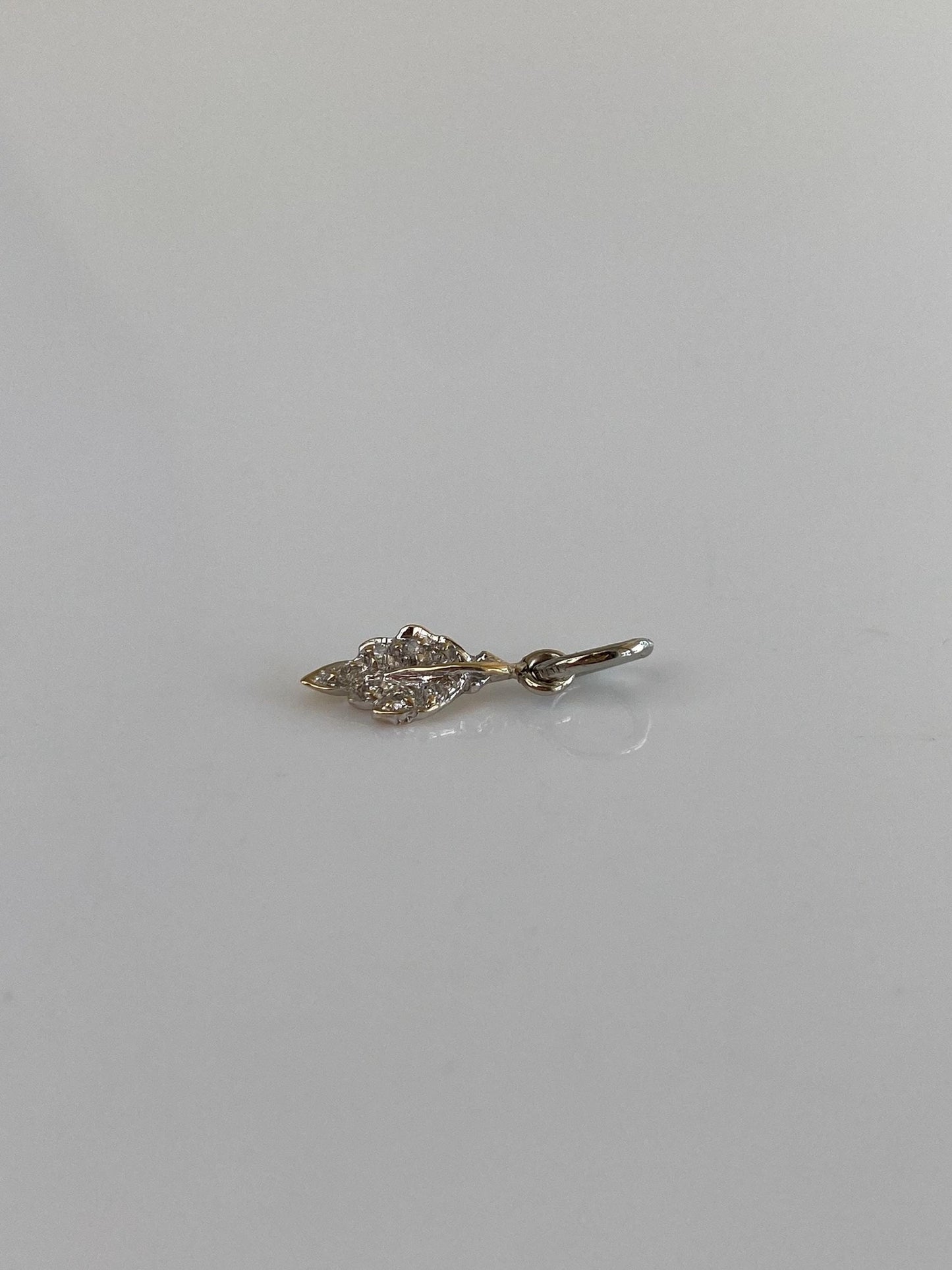 Solid 14k Yellow Gold Diamond Little Leaf Charm