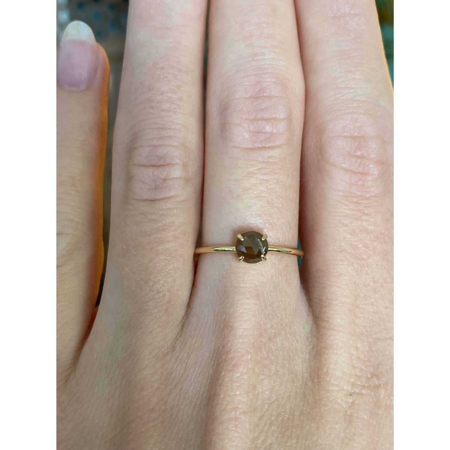 Vintage Solid 18k Yellow Gold Faceted Brown Diamond Ring - Size 6.75