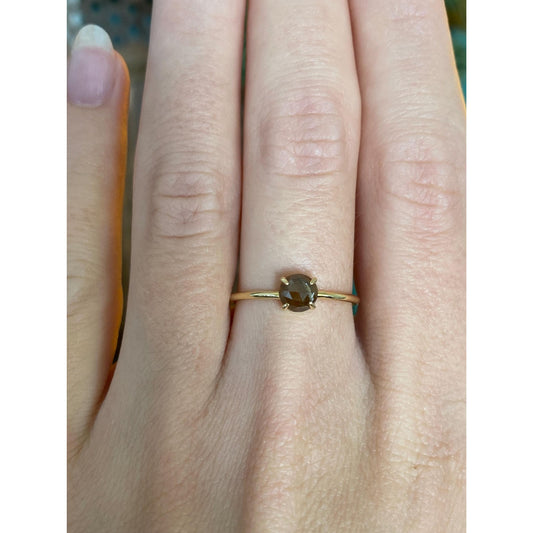 Vintage Solid 18k Yellow Gold Faceted Brown Diamond Ring - Size 6.75
