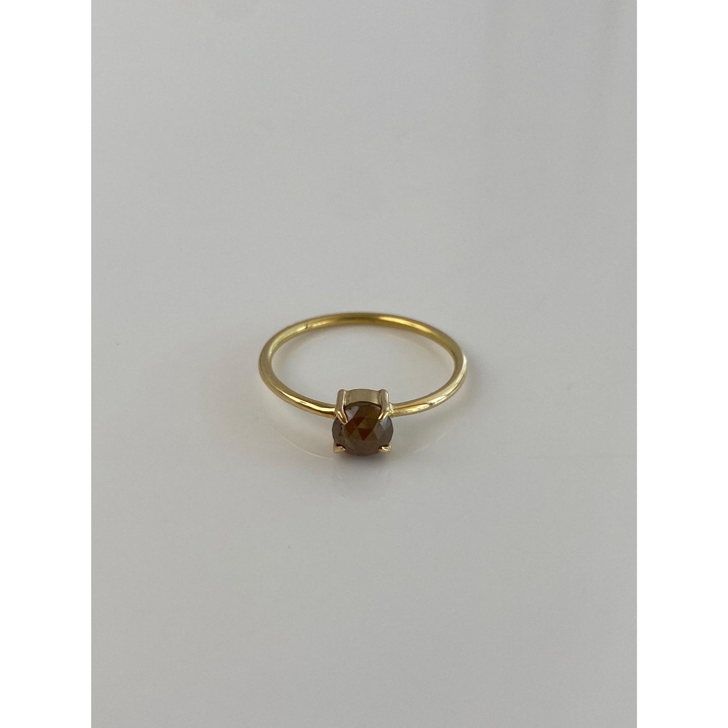 Vintage Solid 18k Yellow Gold Faceted Brown Diamond Ring - Size 6.75