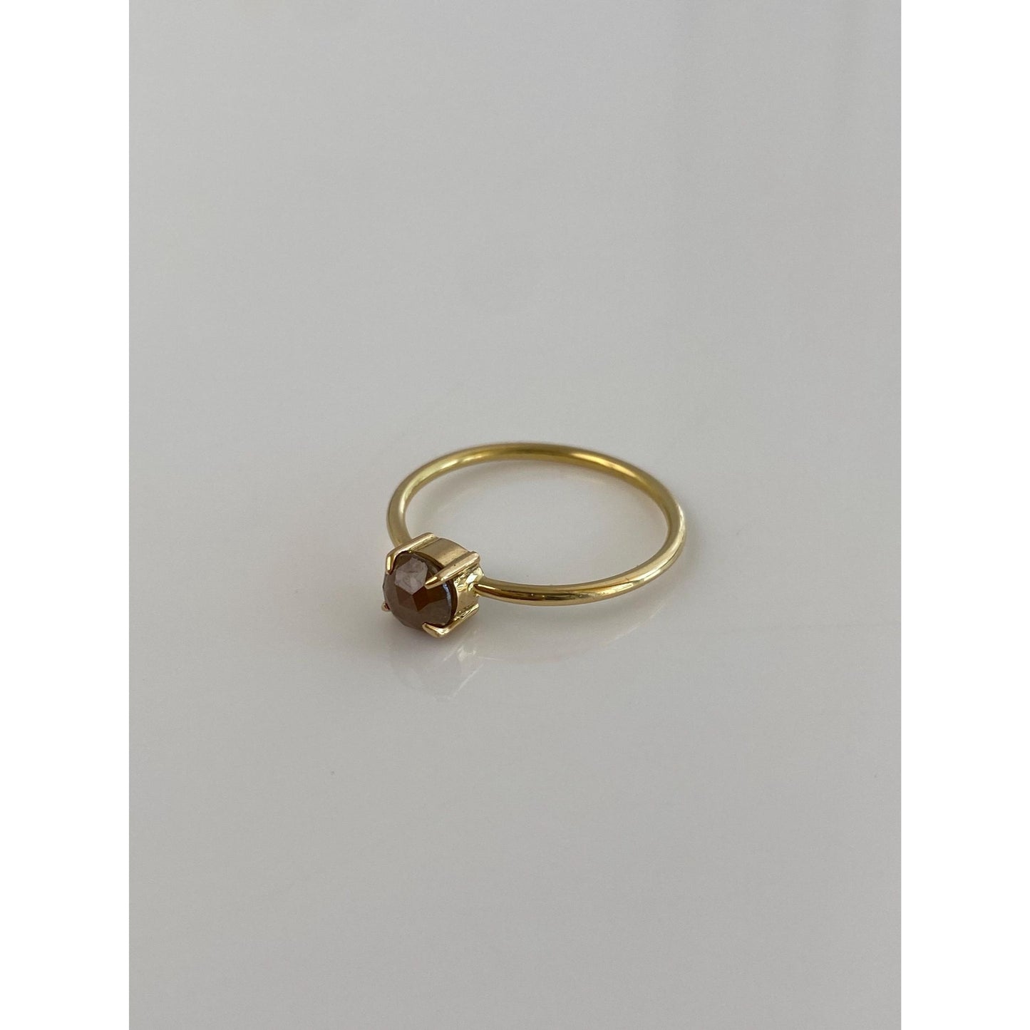 Vintage Solid 18k Yellow Gold Faceted Brown Diamond Ring - Size 6.75