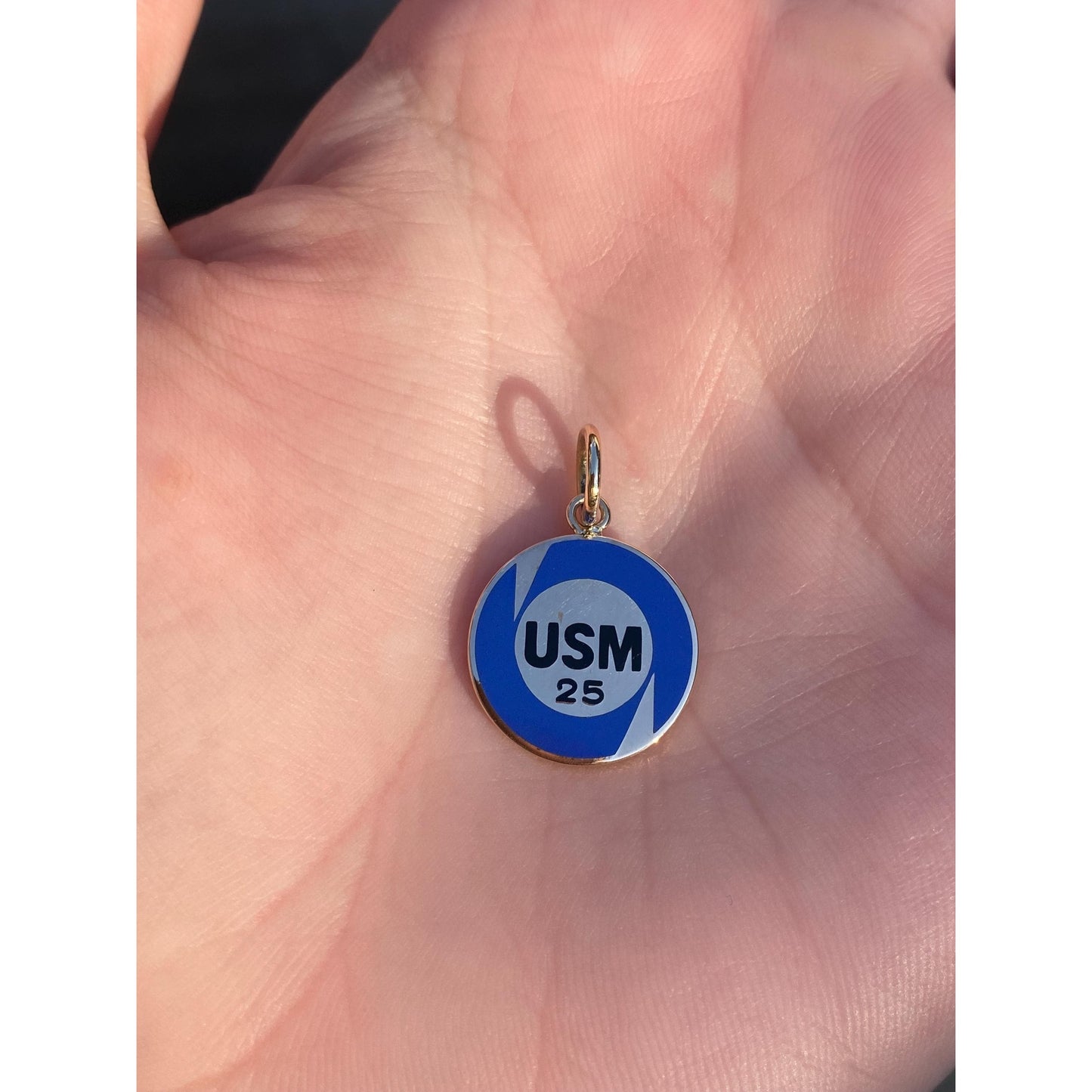 Vintage Solid 10k Yellow Gold Blue Enamel 'USM 25' Charm