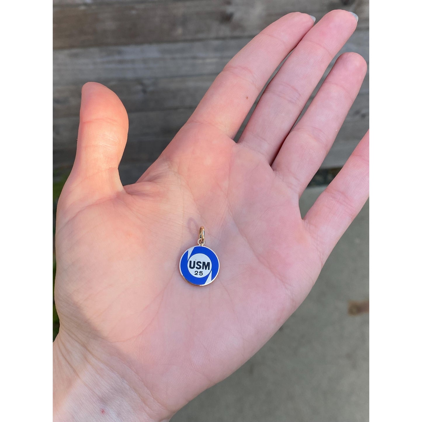 Vintage Solid 10k Yellow Gold Blue Enamel 'USM 25' Charm