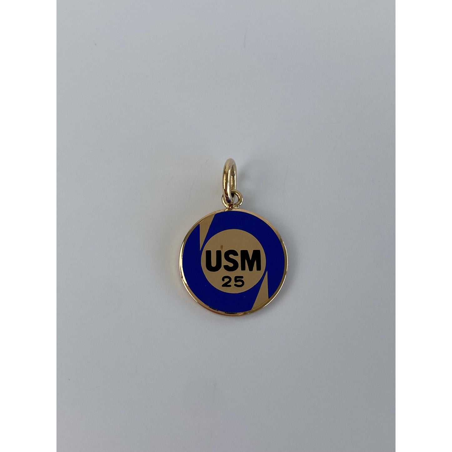 Vintage Solid 10k Yellow Gold Blue Enamel 'USM 25' Charm