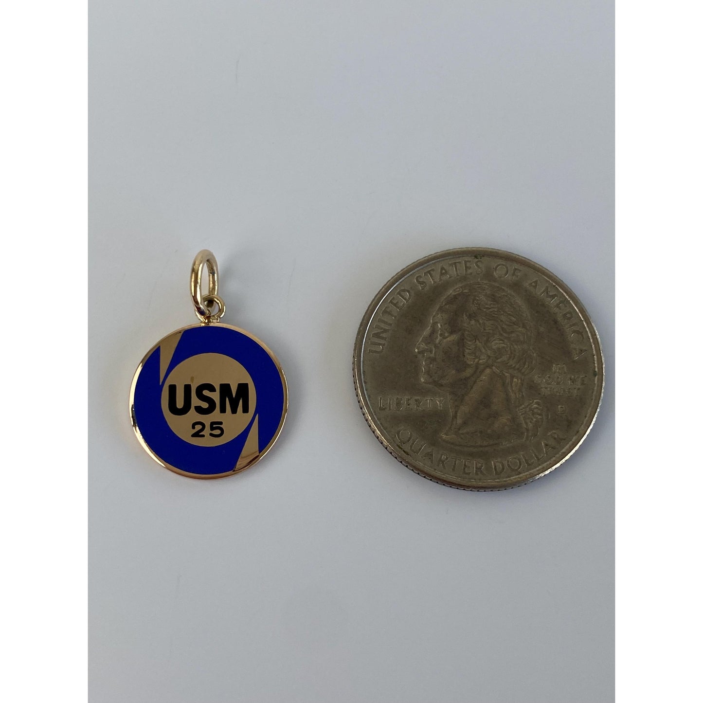 Vintage Solid 10k Yellow Gold Blue Enamel 'USM 25' Charm