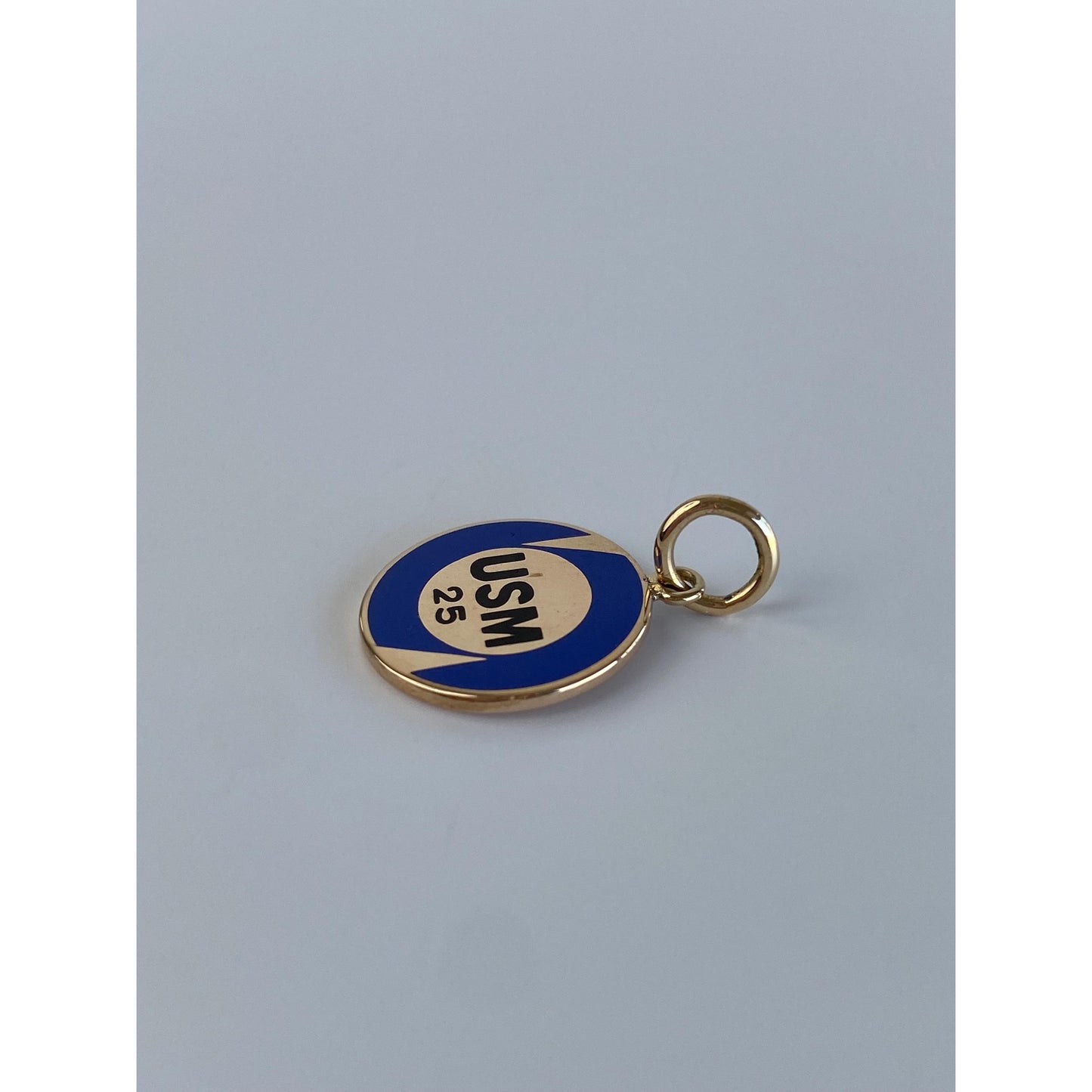 Vintage Solid 10k Yellow Gold Blue Enamel 'USM 25' Charm