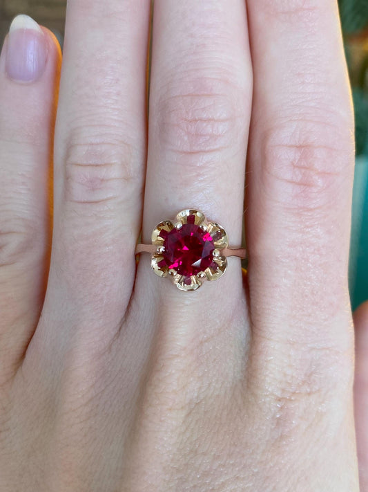 Vintage Solid 14k Rose Gold Pink Sapphire Ring - Size 7.25