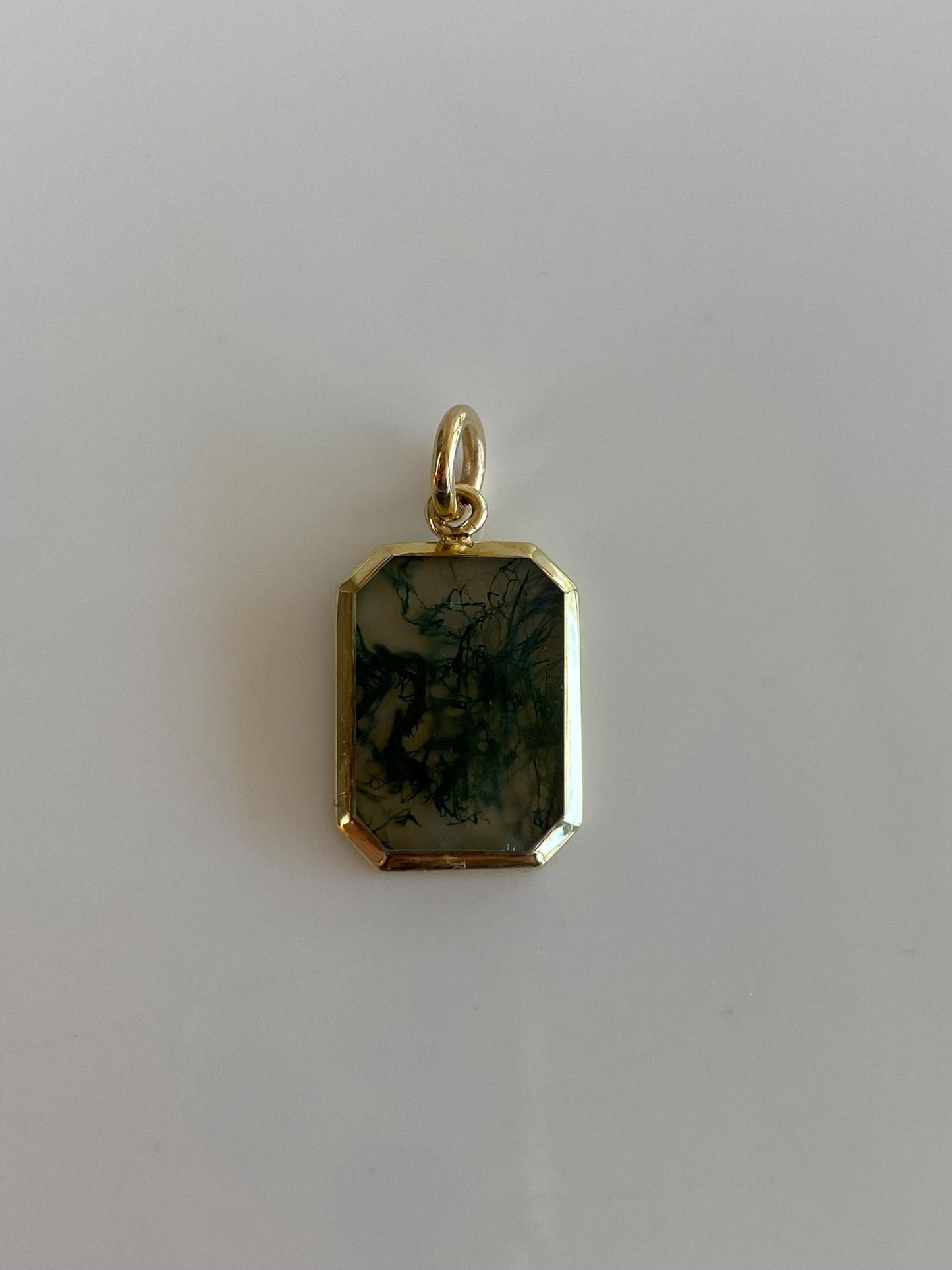 Vintage Solid 14k Yellow Gold Moss Agate Cufflink Conversion Charm